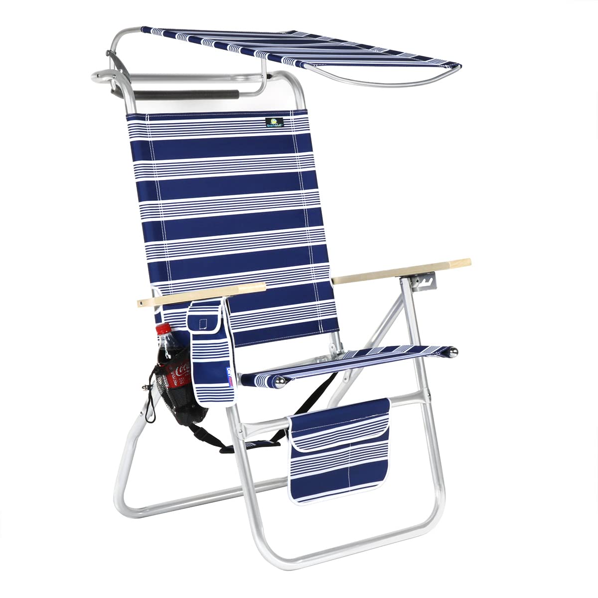 17 Inch Tall Big Tycoon Aluminum Folding Beach Chair with Adjustable Canopy - Perfect for Poolside Relaxation, Backyard Lounging & Oceanfront Vacation Comfort
