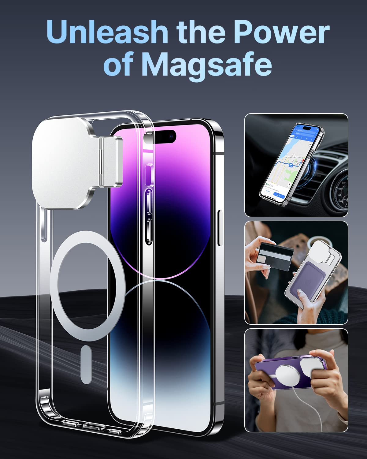 Premium Magnetic iPhone 14 Pro Max Case with Stand & Camera Cover - MagSafe Compatible, Shockproof & Dustproof Clear Protective Case for Daily Use, Travel & Work
