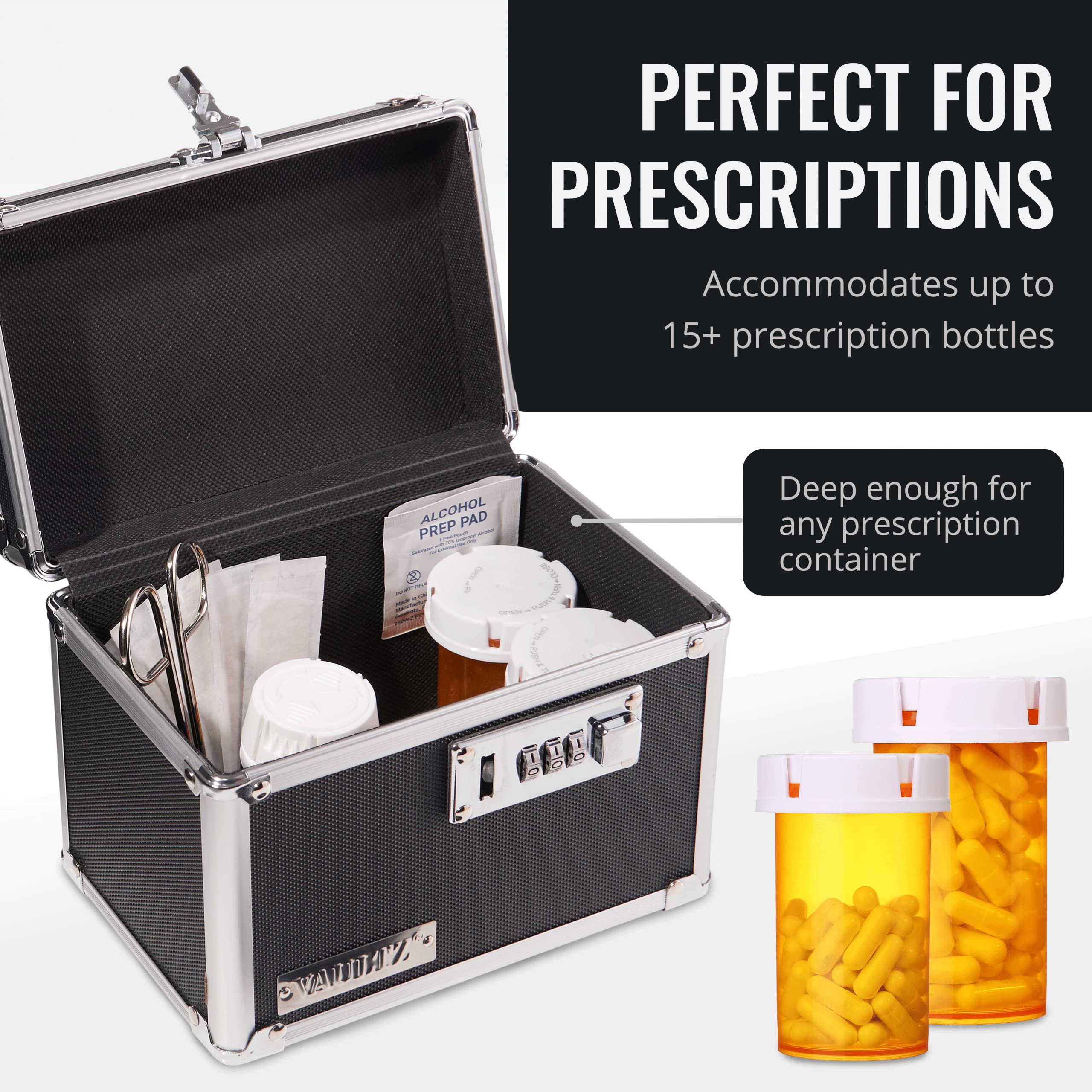 Vaultz Secure Combination Lock Box - 9.88 x 7.75 x 7 Inch Fireproof Safe for Documents, Money, Jewelry & Valuables - Black Chrome Storage Box for Home, Office & Travel Security