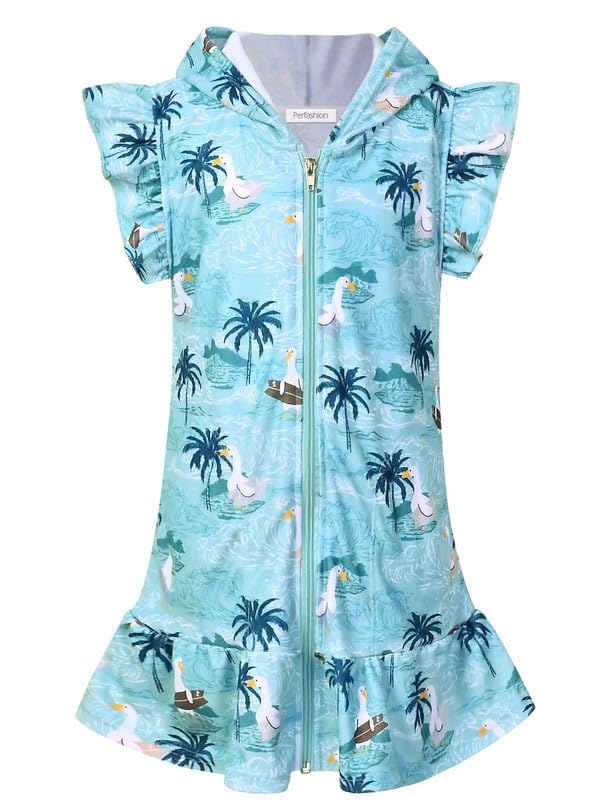 **Perfashion Kids Hooded Zip-Up Terry Swim Cover Up for Girls - Beach, Pool & Summer Outfits**