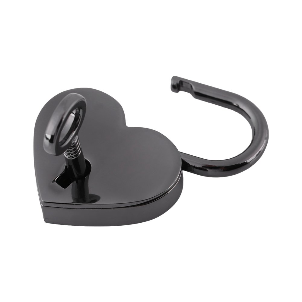 Vintage Small Heart-Shaped Padlock with Key - Antique Black Lock for Luggage, Bags, Diary, Jewelry Box | Perfect for Travel, Home Security & Romantic Gifts