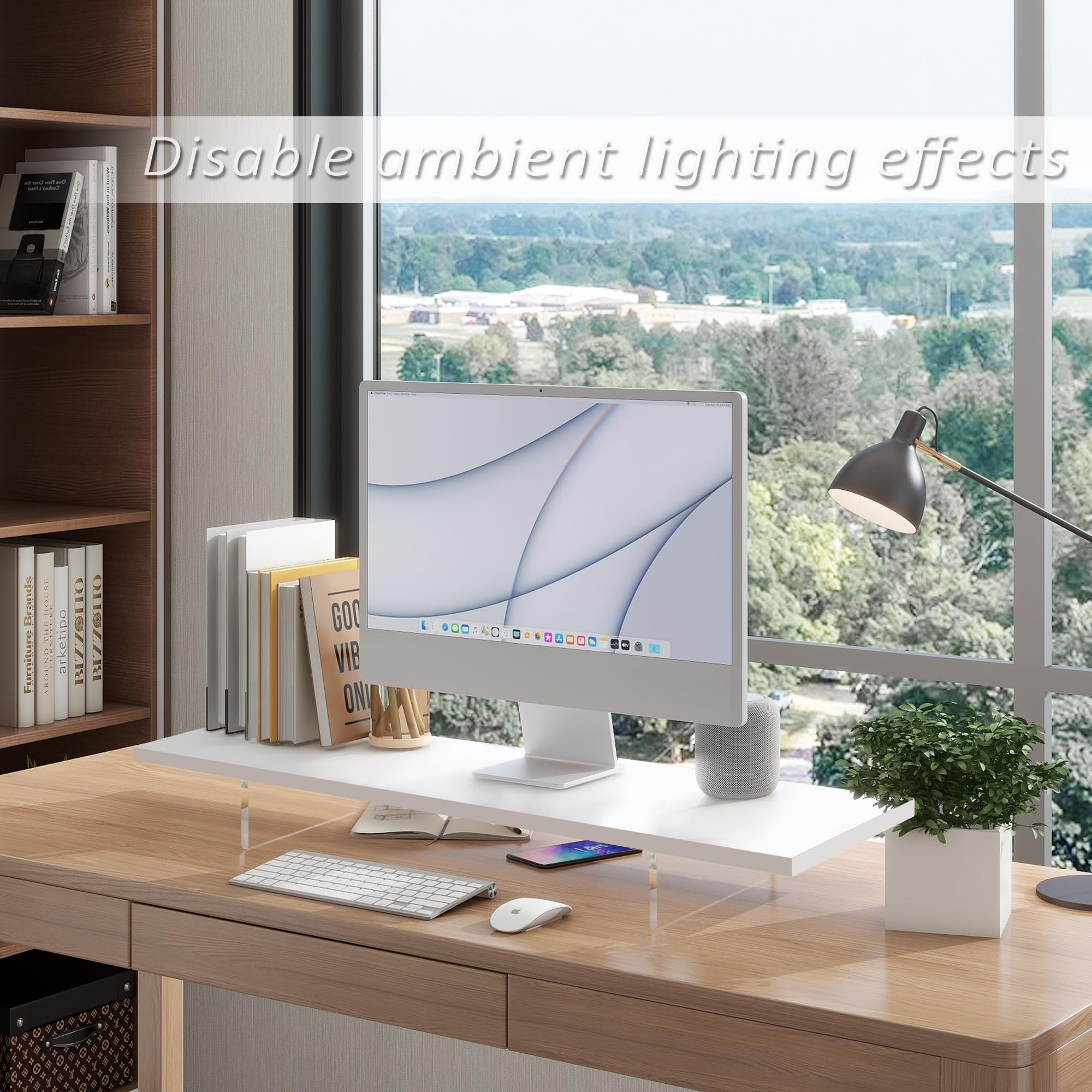 Wood & Acrylic Monitor Stand with LED Light - Adjustable Computer Monitor Riser for Desk, Laptop, Printer & TV - Perfect for Home Office, Gaming Setup & Workspace Organization