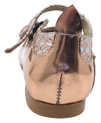 Luccini Girls Snap Mary Jane Shoes with Copper & Cork Trim - Stylish & Comfortable Flats for School, Parties & Everyday Wear