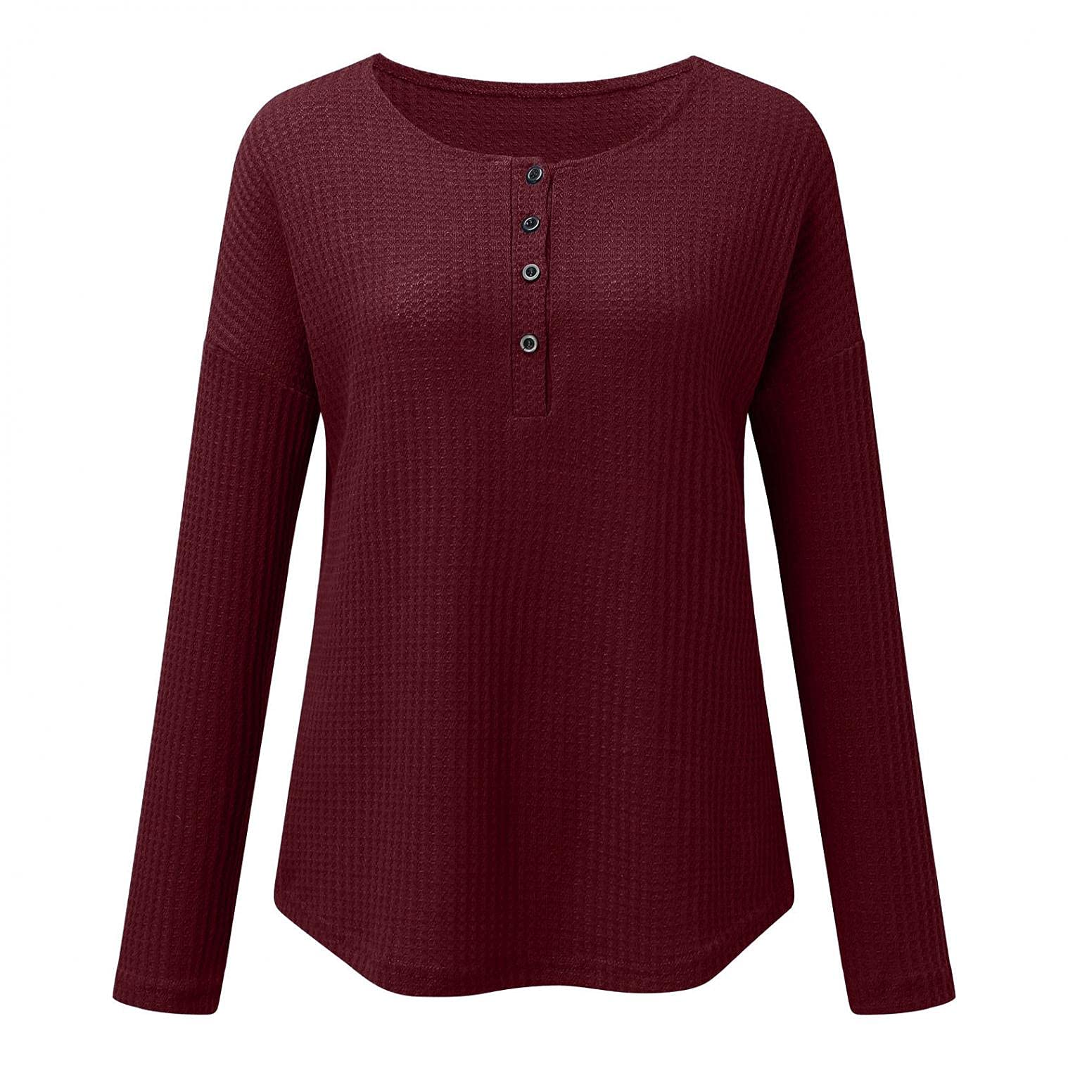 Color Block Waffle Knit Henley Shirts for Men - Long Sleeve V-Neck Casual Slim Fit Thermal Button Up Tunics Tops - Perfect for Fall Layering, Outdoor Activities & Everyday Wear