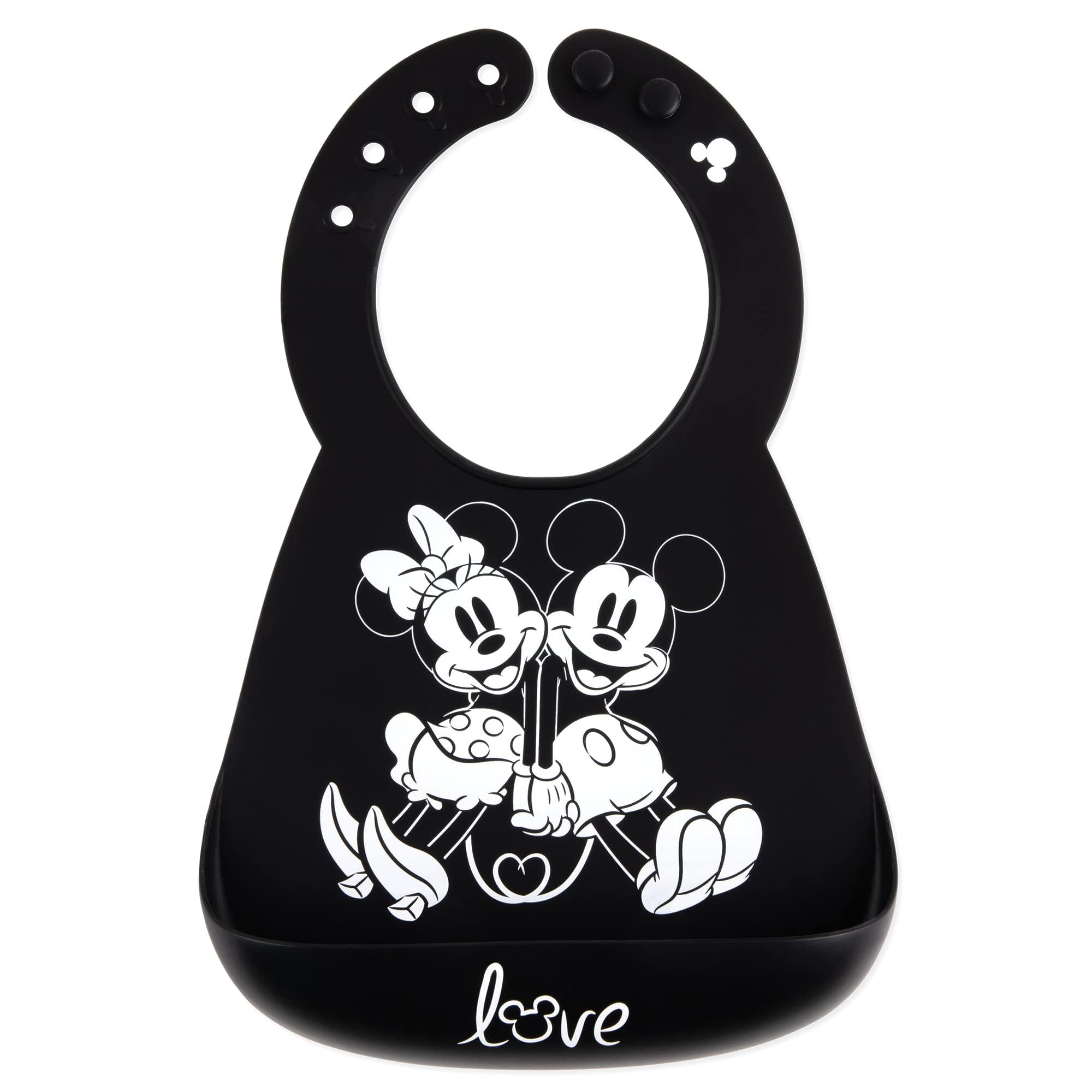 Bumkins Silicone Baby Bib with Pocket for Toddlers 6-24 Months - Reusable, Waterproof Feeding Bib for Girls & Boys - Perfect for Baby-Led Weaning, Mess-Free Mealtime & Travel - Mickey & Minnie Mouse Design