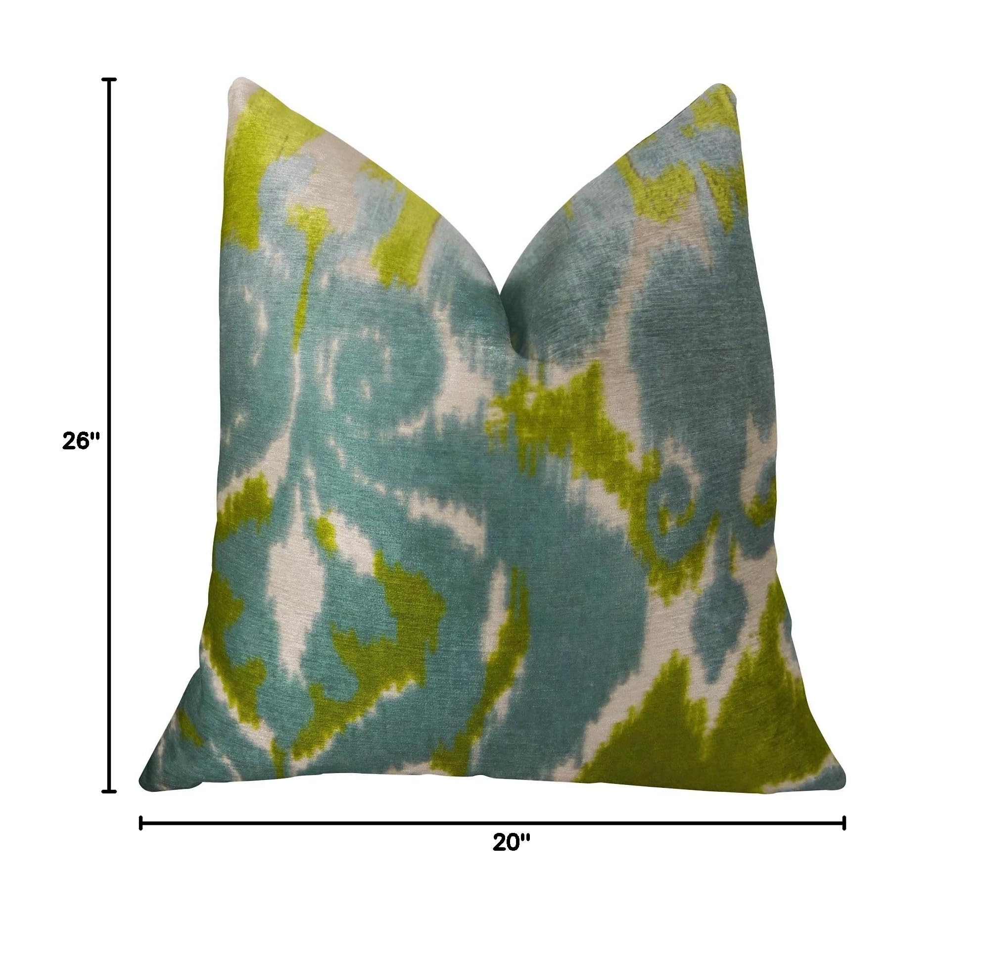 Plutus Velvet Pine Cliff Blue Citrine & Cream Handmade Luxury Pillow - 20x26 Inch Standard Size - Perfect for Sofa, Bed & Home Decor