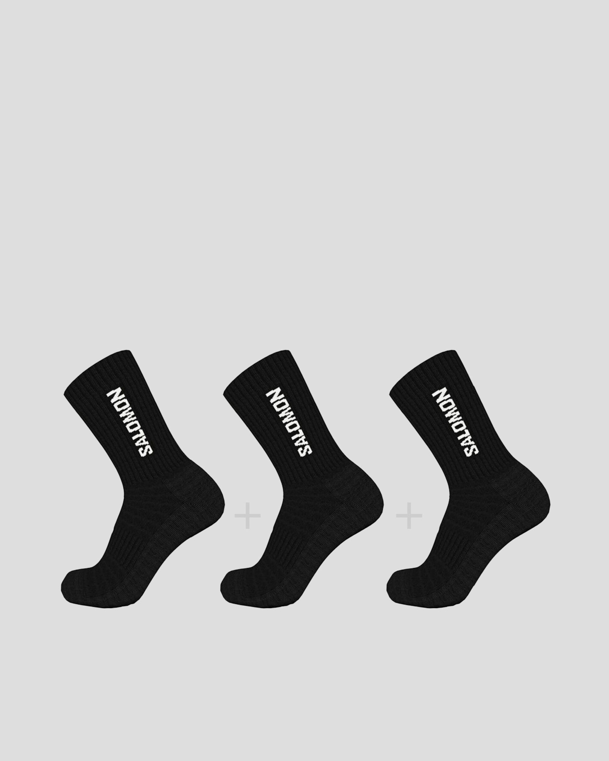 Salomon Everyday Crew Socks 3-Pack - Moisture-Wicking Athletic Socks for Men & Women - Black (3 Pairs) - Perfect for Running, Hiking & Daily Wear