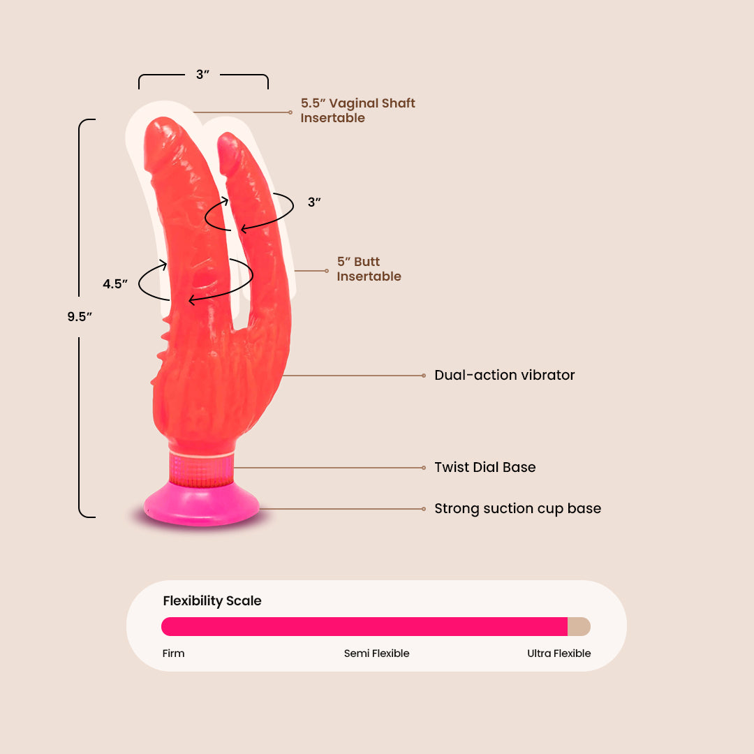 Double Penetrator Adult Toy with Strong Suction Cup Base | Realistic Design for Couples & Solo Play | Enhance Intimacy & Spice Up Your Bedroom Fun