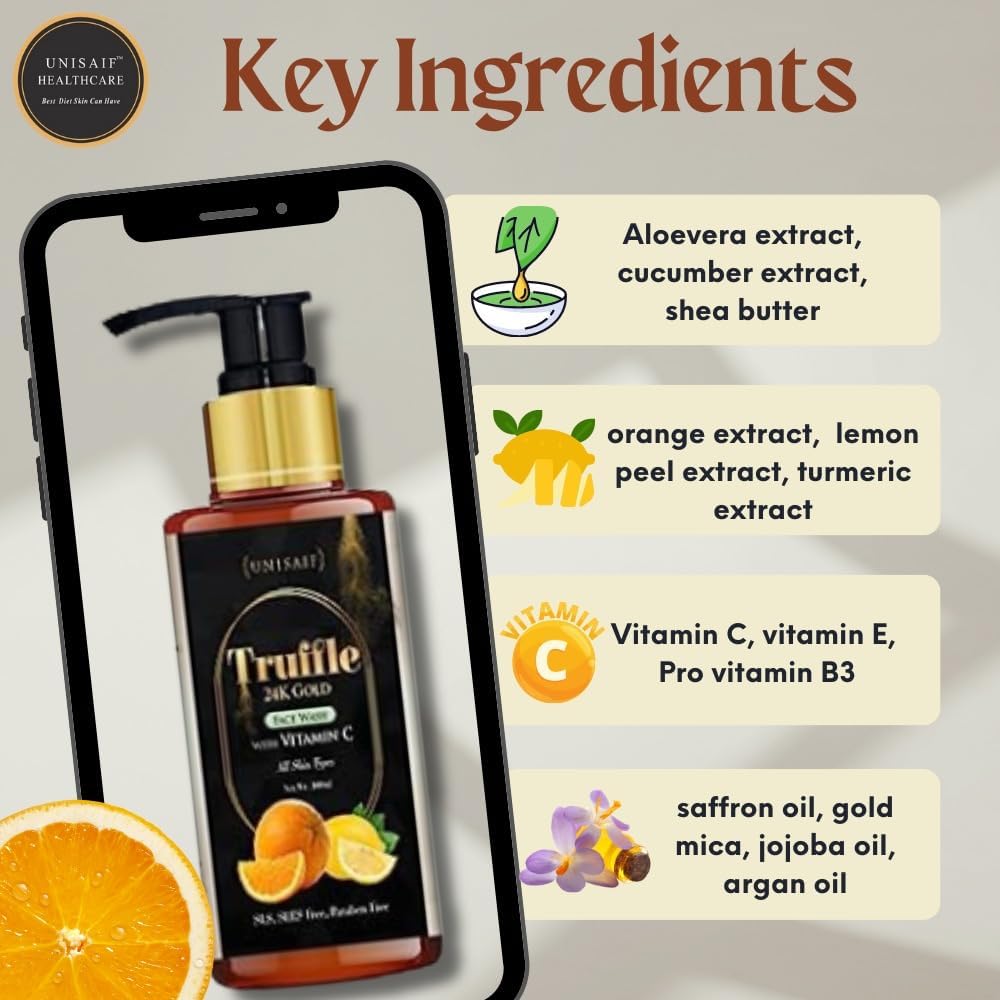 Truffle Vitamin C Face Wash for Men & Women - Deep Cleansing, Hydrating & Exfoliating Facial Cleanser with Natural Truffle Extract | Brightens & Revitalizes Skin | 100ml | Perfect for Daily Skincare Routine & Acne-Prone Skin