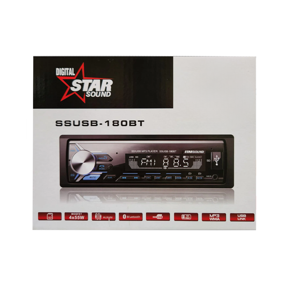 Starsound SSUSB 180BT Single Din Car Stereo with Bluetooth, USB, MP3 Player - Perfect for Road Trips & Daily Commutes