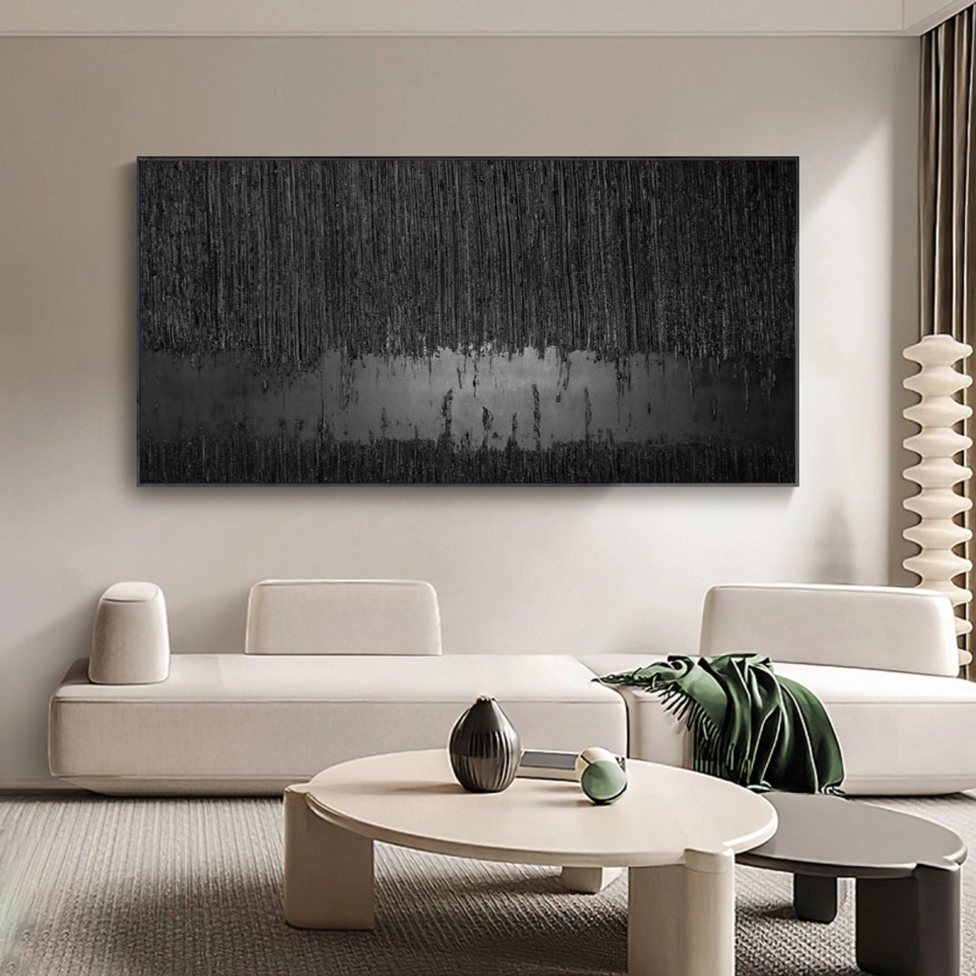 Black Minimalist Textured Abstract Wall Art Painting - Modern Home Decor for Living Room, Bedroom & Office | Premium Canvas Artwork #MZ024
