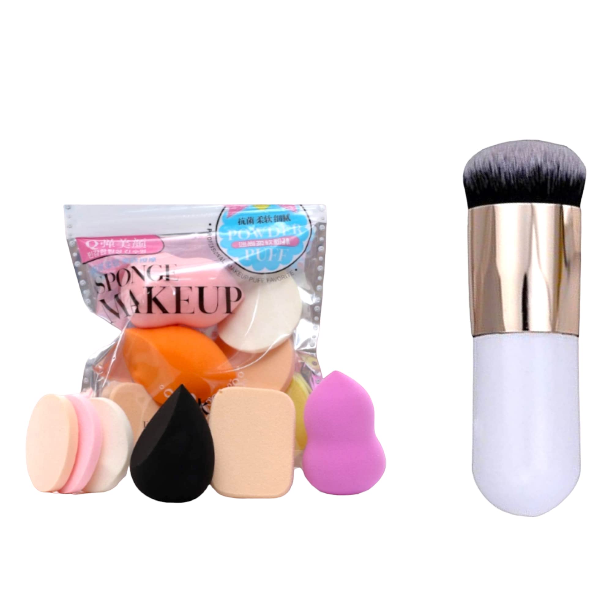 6-in-1 Foundation Brush & Makeup Sponge Set - Professional Beauty Blender Puff for Flawless Liquid & Powder Application | Perfect for Daily Makeup, Contouring & Airbrush Finish