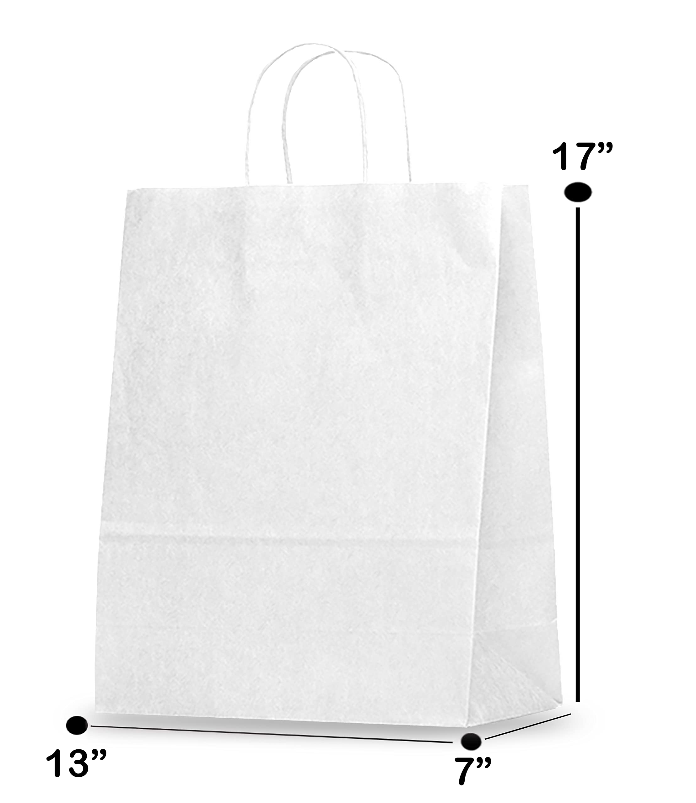 Eco-Friendly Kraft Paper Bags with Twisted Handles - 13x7x17 Inches Bulk Pack (25 Count) | White Solid Print Multi-Use Gift Bags for Retail, Parties, Weddings & Events