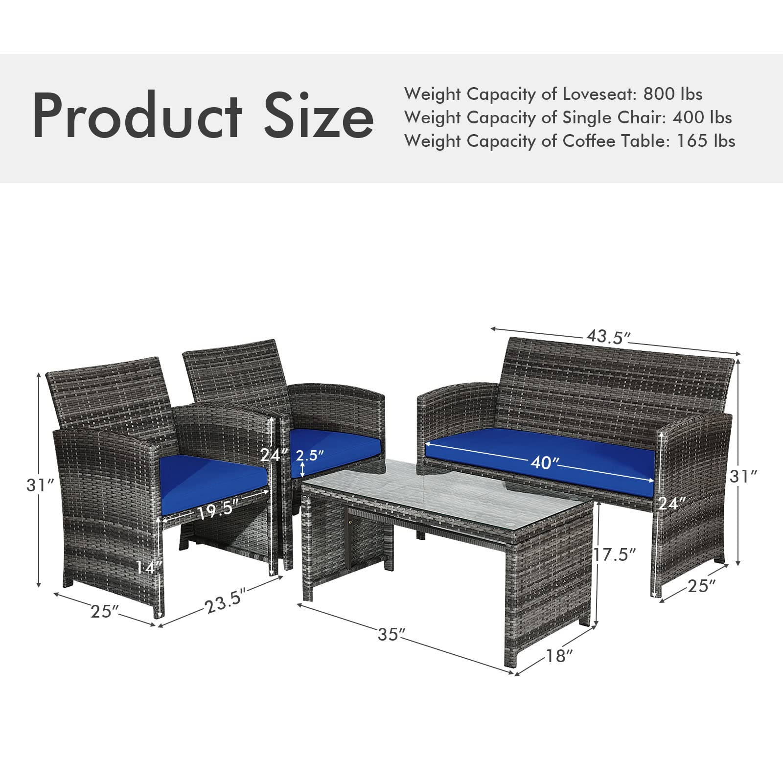 Goplus 4-Piece Outdoor Rattan Patio Furniture Set with Weather-Resistant Cushions & Tempered Glass Tabletop - Wicker Conversation Sofa for Backyard, Garden, Poolside & Lawn (Blue) | Perfect for Relaxing, Entertaining & Outdoor Dining