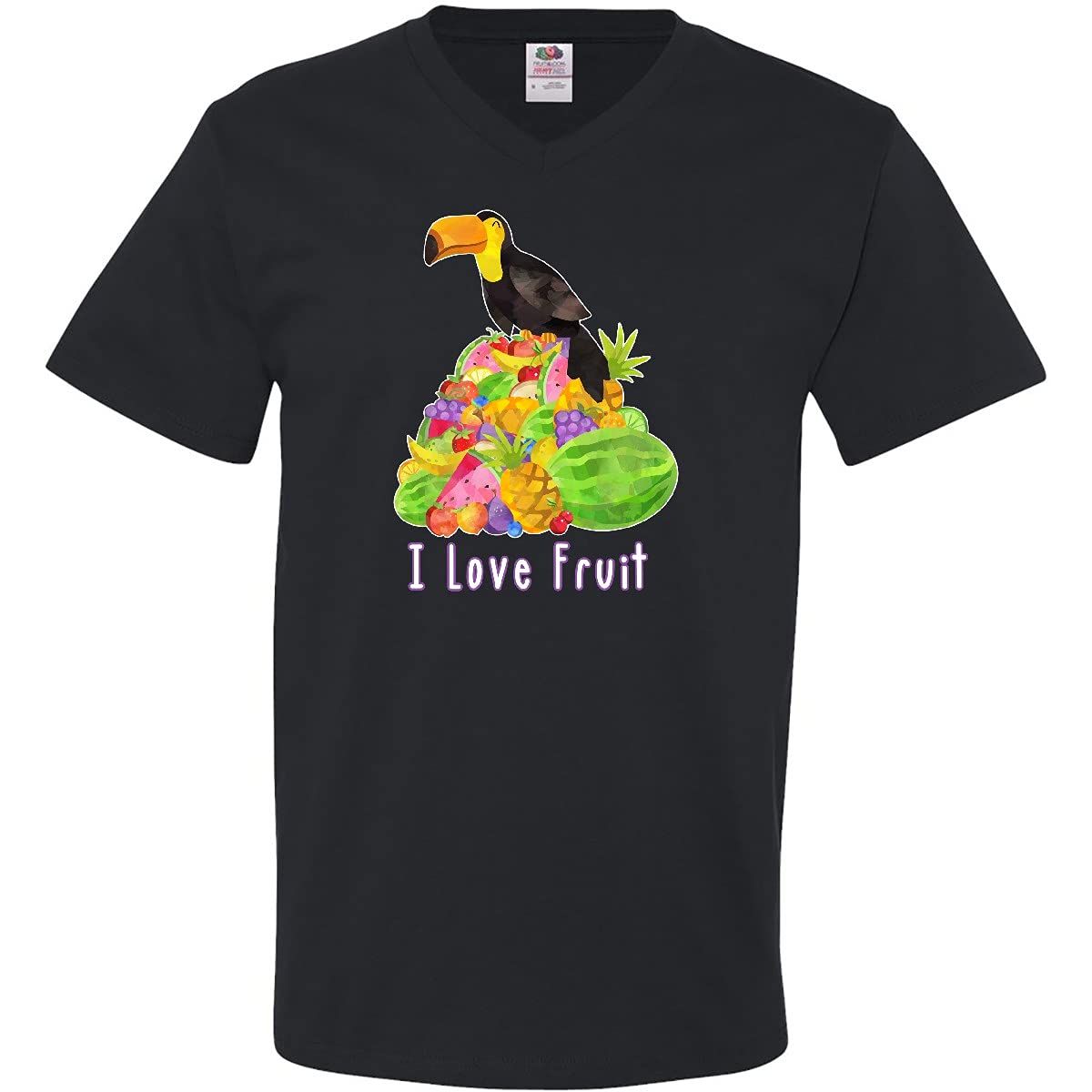 Inktastic I Love Fruit Toucan Men's V-Neck T-Shirt - Soft Cotton Graphic Tee for Casual Wear & Tropical Vacations