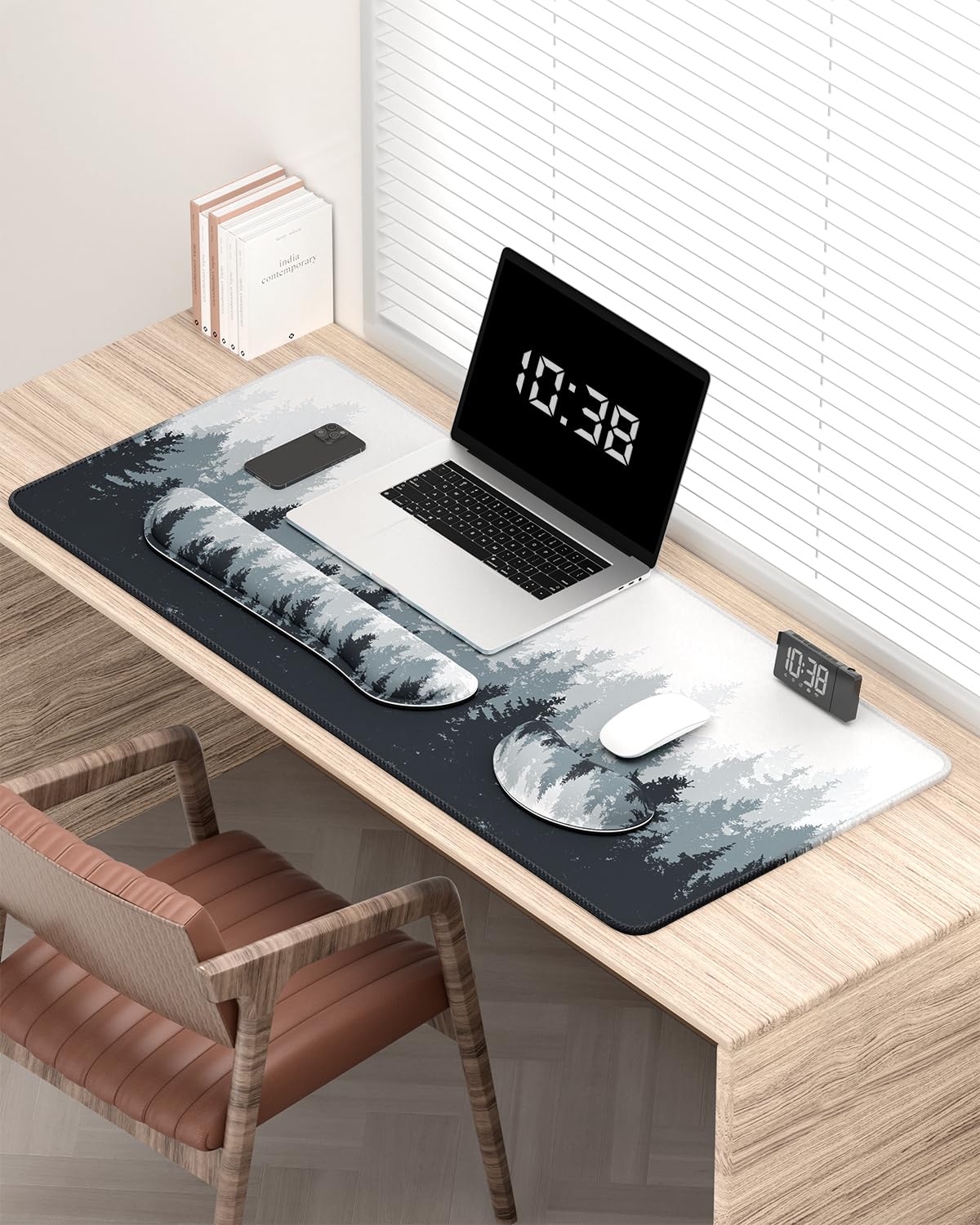 Auhoahsil 3-Piece Ergonomic Desk Set - Memory Foam Keyboard Wrist Rest, XXL Extended Gaming Mouse Pad & Mouse Wrist Pad - Comfortable Wrist Support for Office & Gaming - White Ink Forest Design for Men & Women - Perfect for Computer Workstations & Home Office Setup
