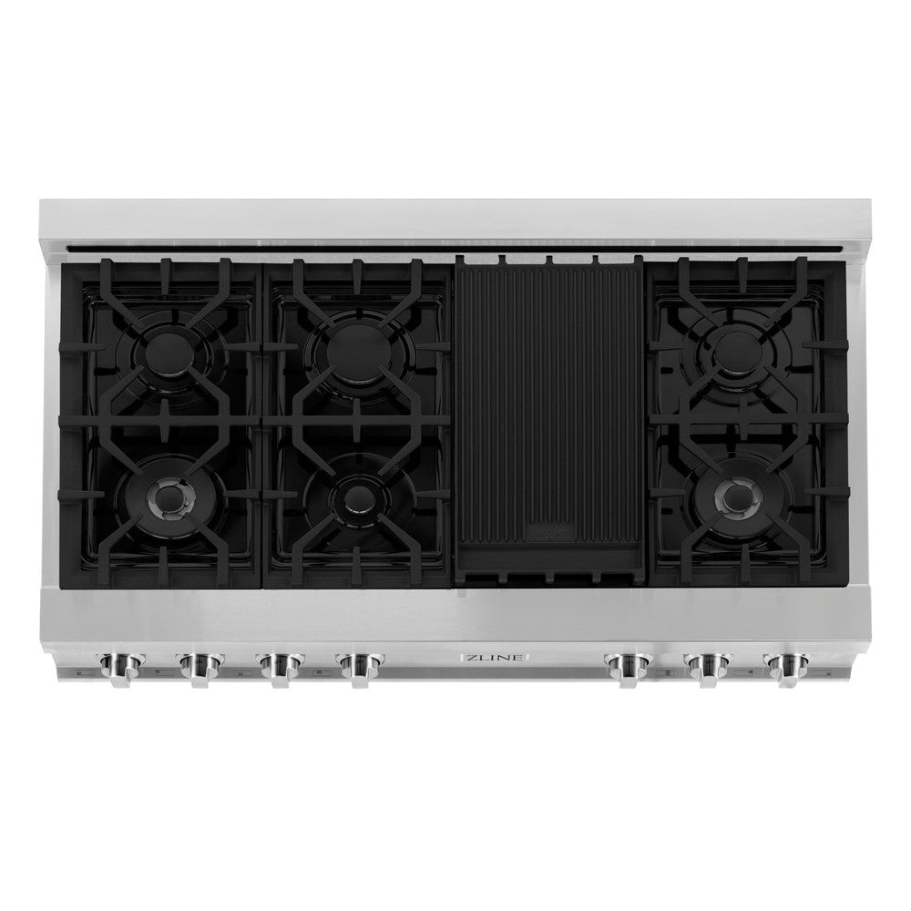 ZLINE 48 Inch Stainless Steel Gas Rangetop with 7 Burners & Porcelain Cooktop - Professional Grade Kitchen Appliance for Home Chefs & Cooking Enthusiasts | Perfect for Large Families, Entertaining & Gourmet Meal Preparation