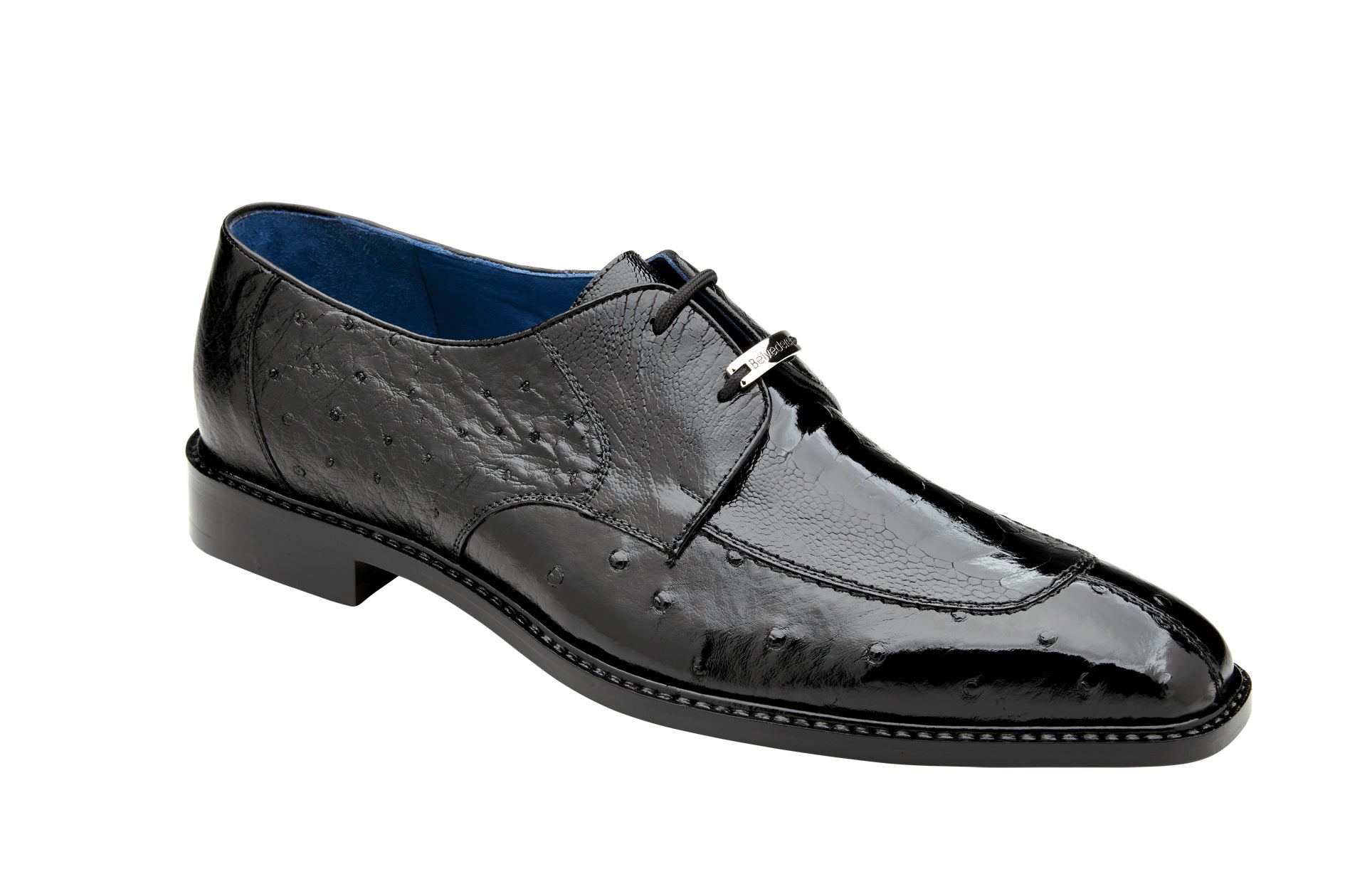 Belvedere Bolero Genuine Ostrich Leather Dress Shoes for Men - Black Size R43 | Luxury Formal Footwear for Weddings, Business Meetings & Special Occasions