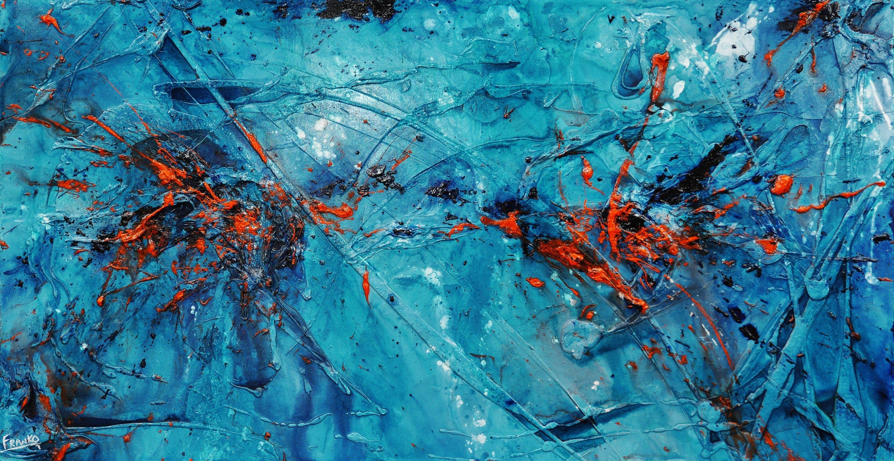 Blue Orange Textured Abstract Painting - 190cm x 100cm Large Modern Wall Art for Living Room, Bedroom & Office Decor | Liquid Candy Style Canvas Art