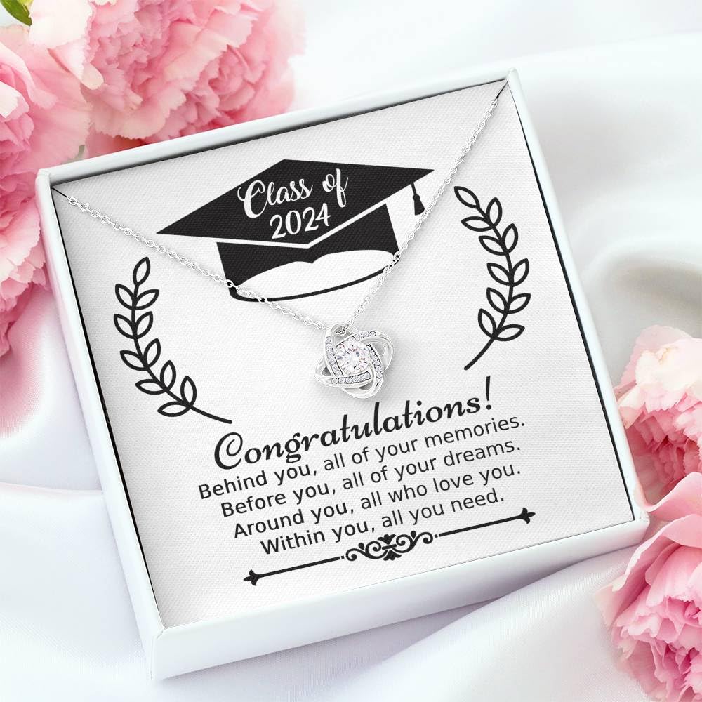 Class of 2024 Graduation Necklace - Two-Tone Love Knot Pendant Jewelry Gift for High School & College Graduates | Thoughtful Present for Women | Perfect for Commencement Ceremonies & Graduation Parties
