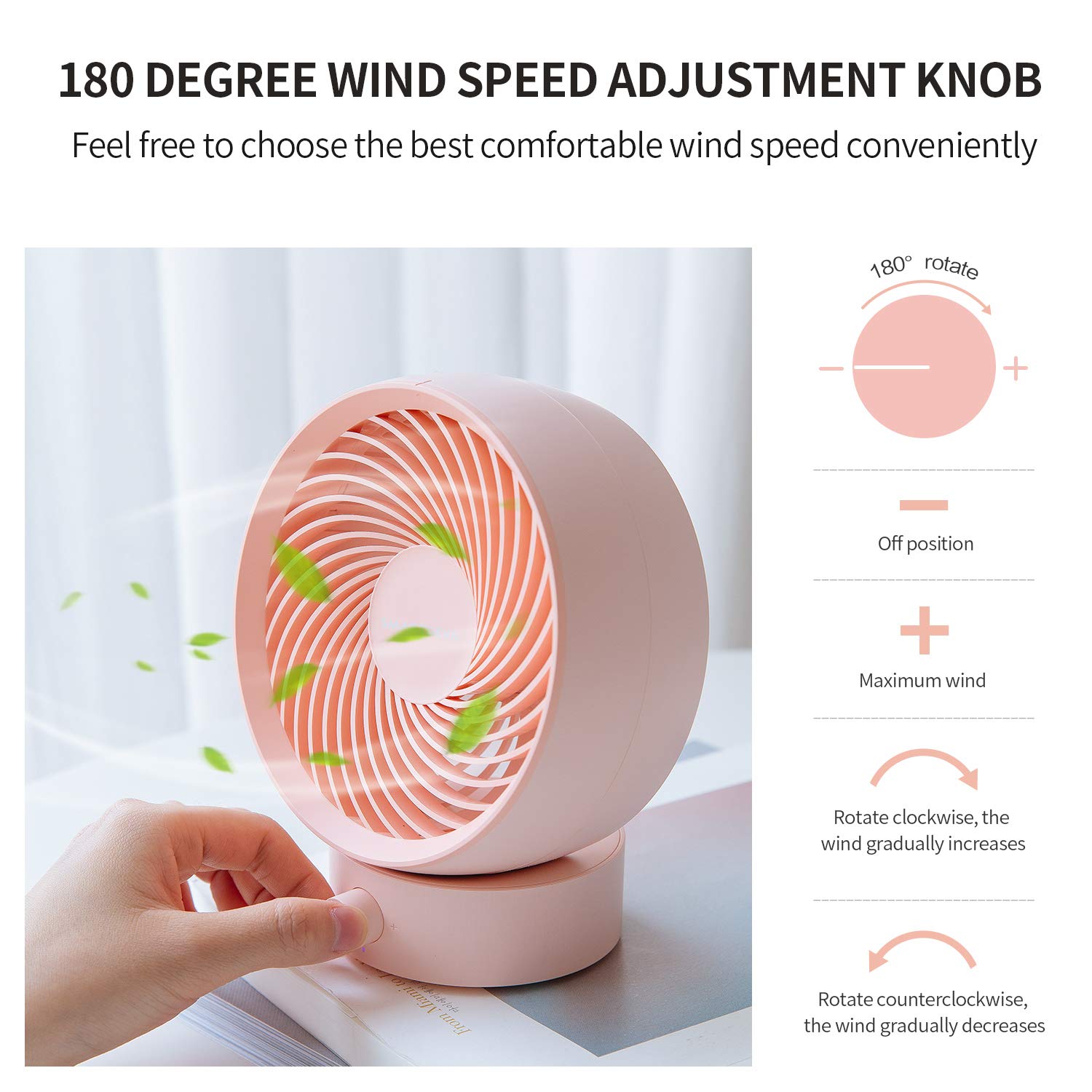 SmartDevil USB Desk Fan - Mini Quiet Portable Fan with Adjustable 20° Tilt & Stepless Speed Control - Low Noise USB Fan for Office, Home, Travel (Pink) - Perfect for Work Desks, Bedside Tables & Dorm Rooms
