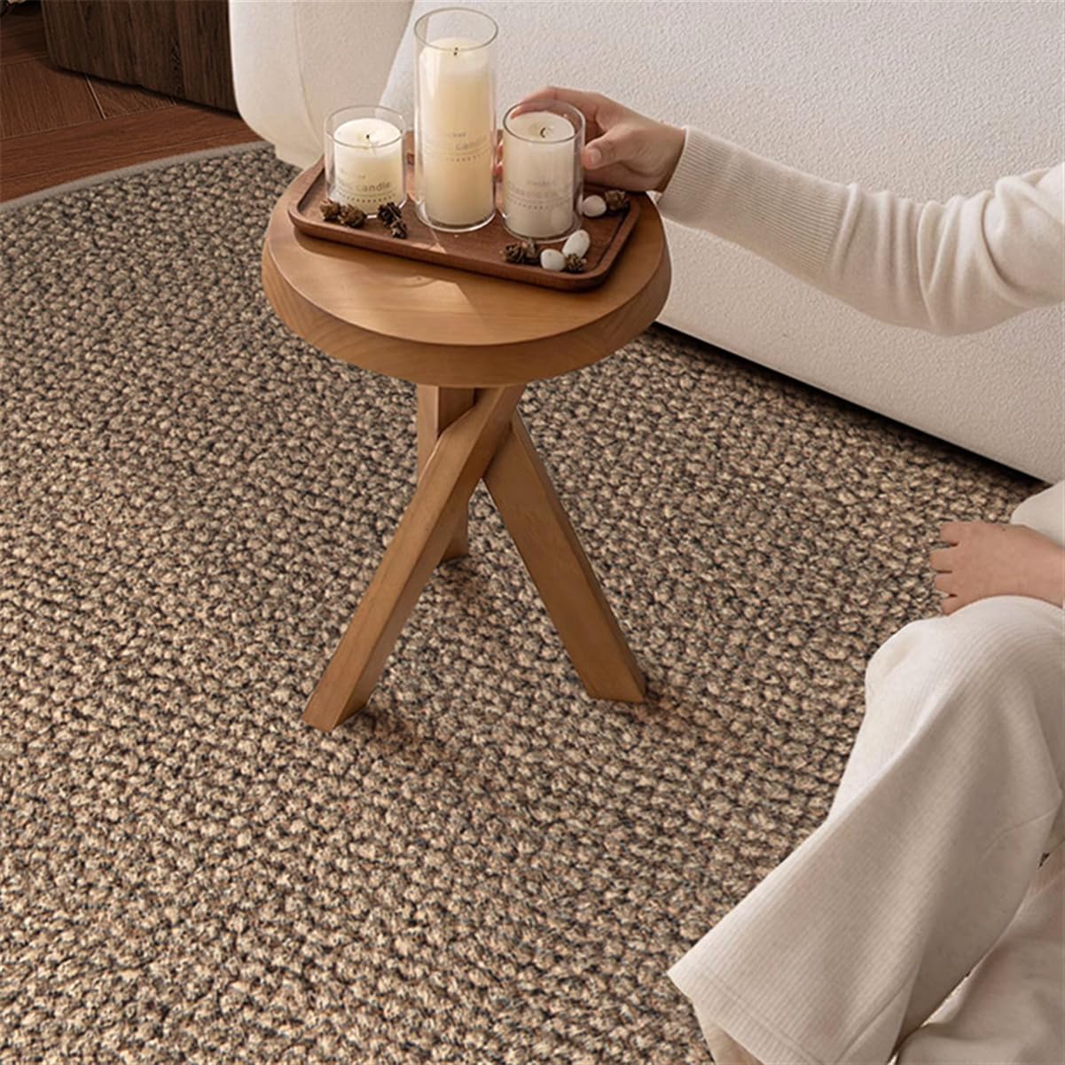 Premium Round Office Chair Mat for Carpet Floors - 48x48 Inch Large Anti-Slip Floor Protector for Computer & Gaming Chairs - Dark Khaki Desk Mat for Home Office & Workspace Protection