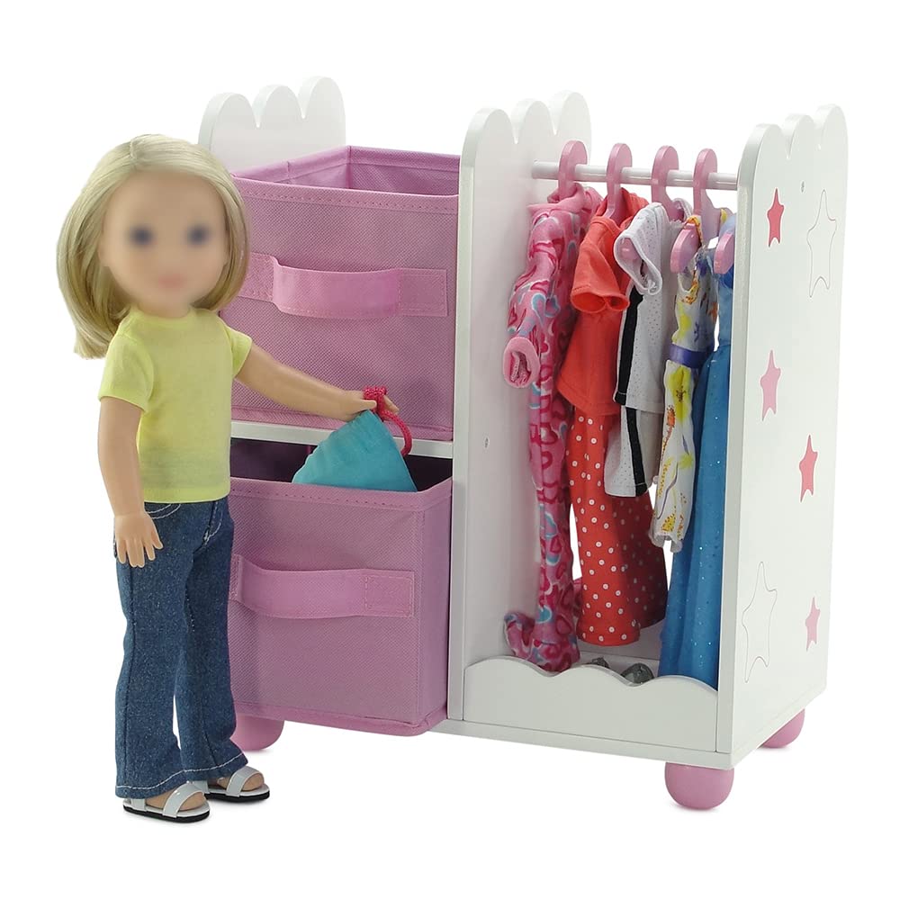 Emily Rose 14 Inch Doll Pink Wardrobe Closet with 5 Hangers - Storage Armoire for 14