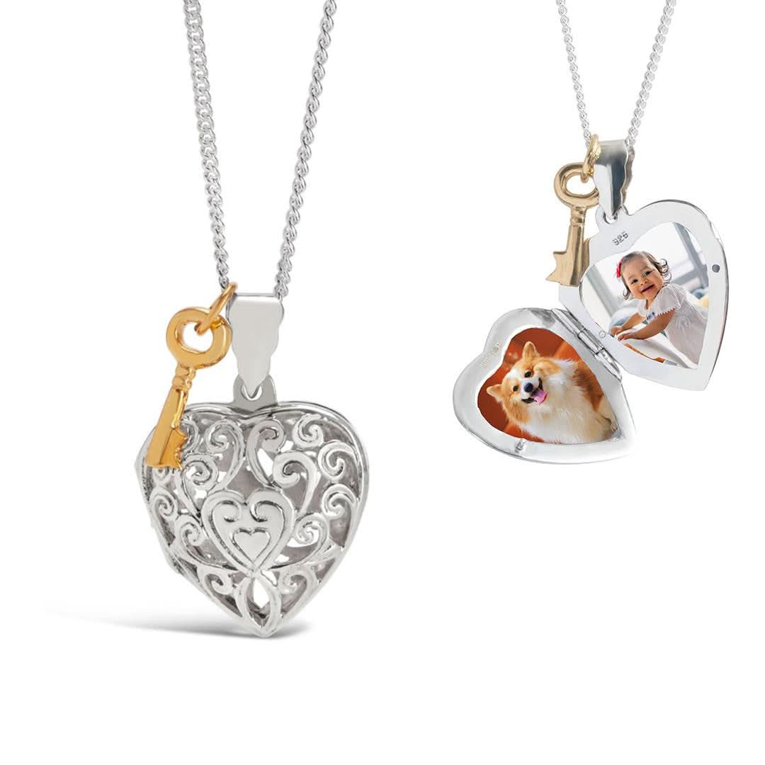 Silver Key Locket Necklace - Elegant Jewelry for Women, Perfect for Gifts, Parties & Special Occasions