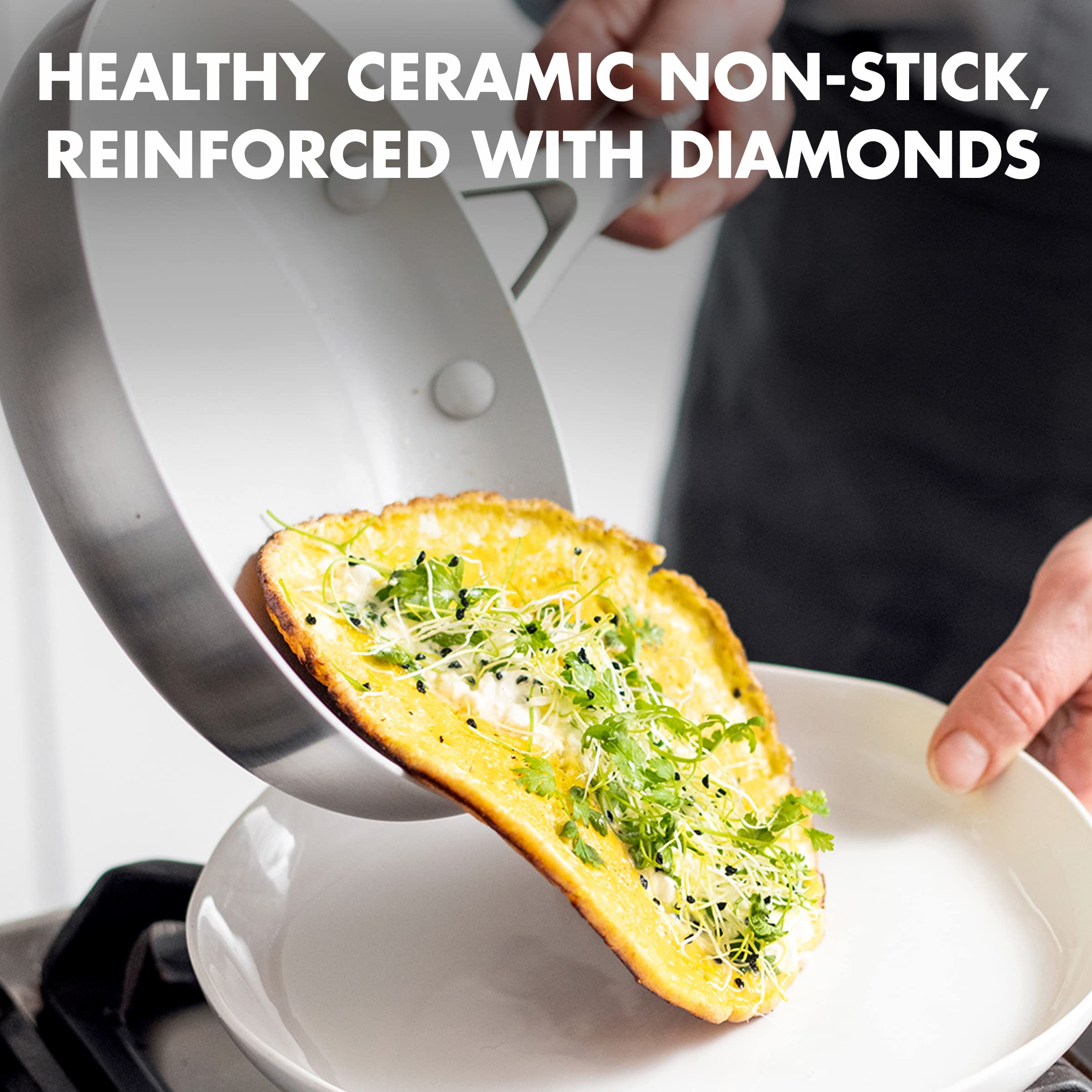GreenPan Venice Pro Tri-Ply Stainless Steel Healthy Ceramic Nonstick 10-Inch Frying Pan Skillet - PFAS-Free, Multi-Clad, Induction Compatible, Dishwasher & Oven Safe (450°F) - Perfect for Sautéing, Frying & Baking - Silver