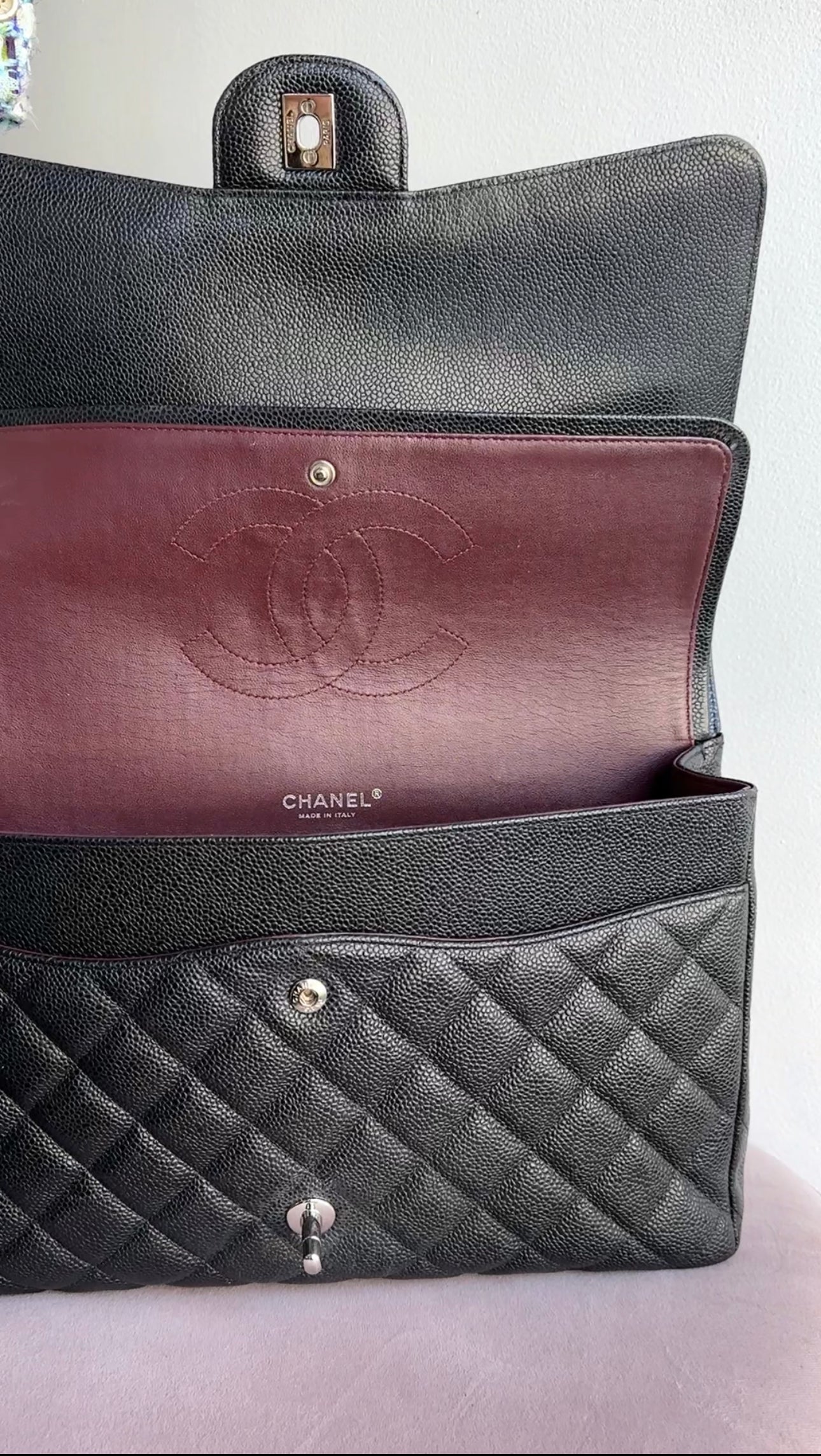 Chanel Black Caviar Leather Maxi Classic Double Flap Handbag - Luxury Designer Shoulder Bag for Women, Perfect for Evening Events & Special Occasions