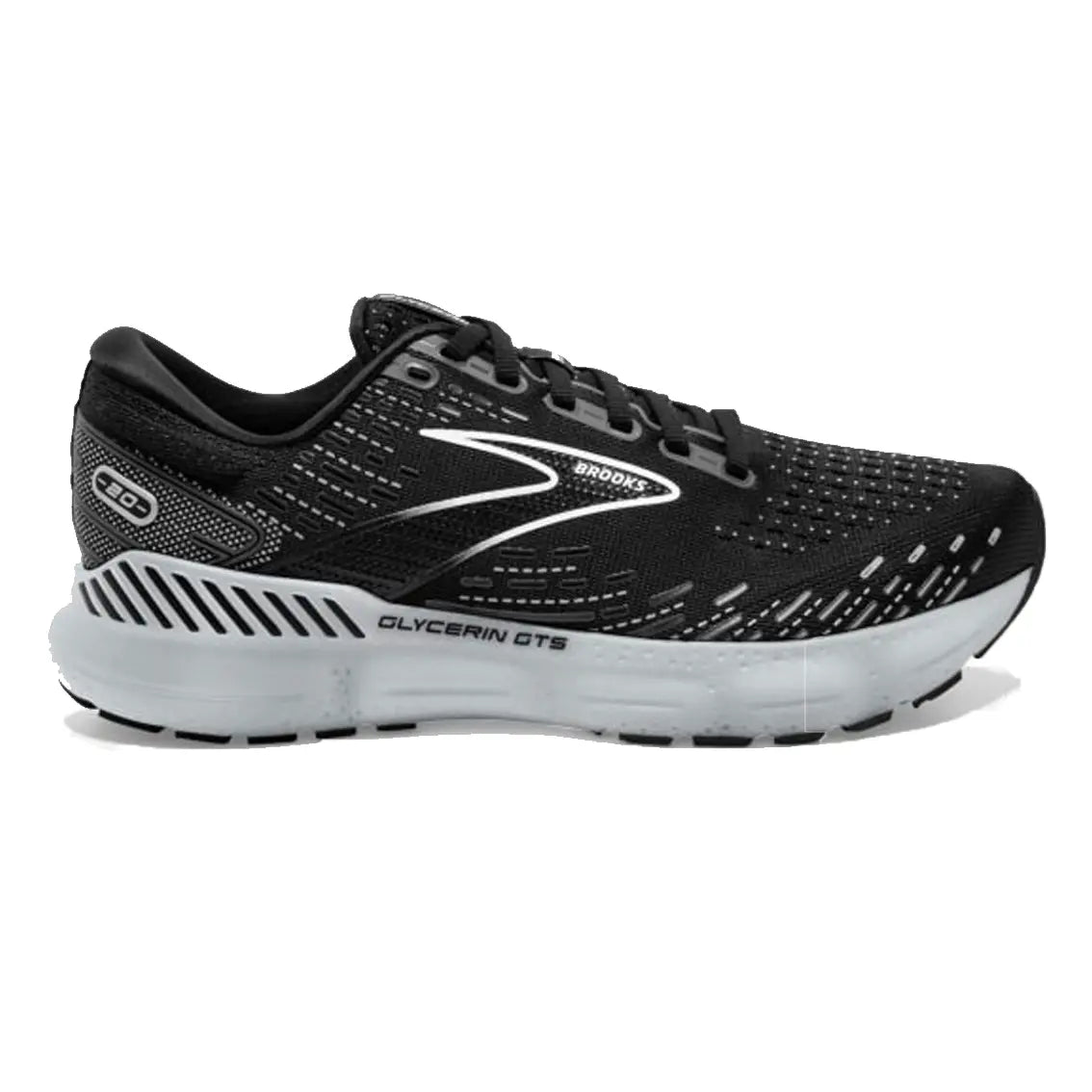 Brooks Glycerin GTS 20 Men's Running Shoes (Wide Width) - Black/White | Premium Cushioned Support for Road Running, Jogging & Training