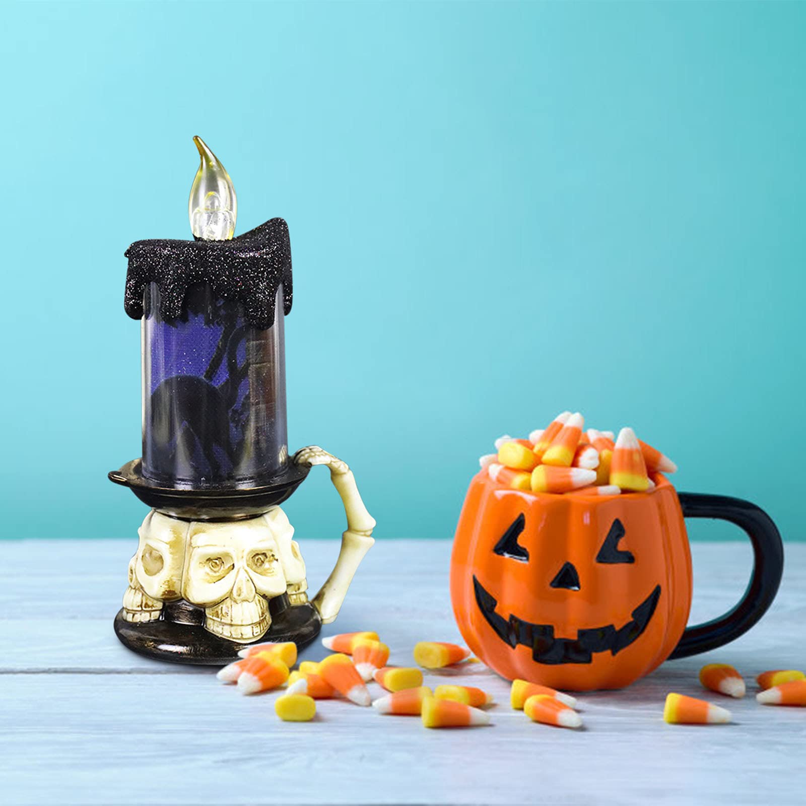 GXFC Halloween LED Candle Lights - Battery Operated Flameless Candles for Desktop Decor, Spooky Home Party Decorations, Pumpkin Carving Night & Haunted House Atmosphere Lighting (Set of 6)