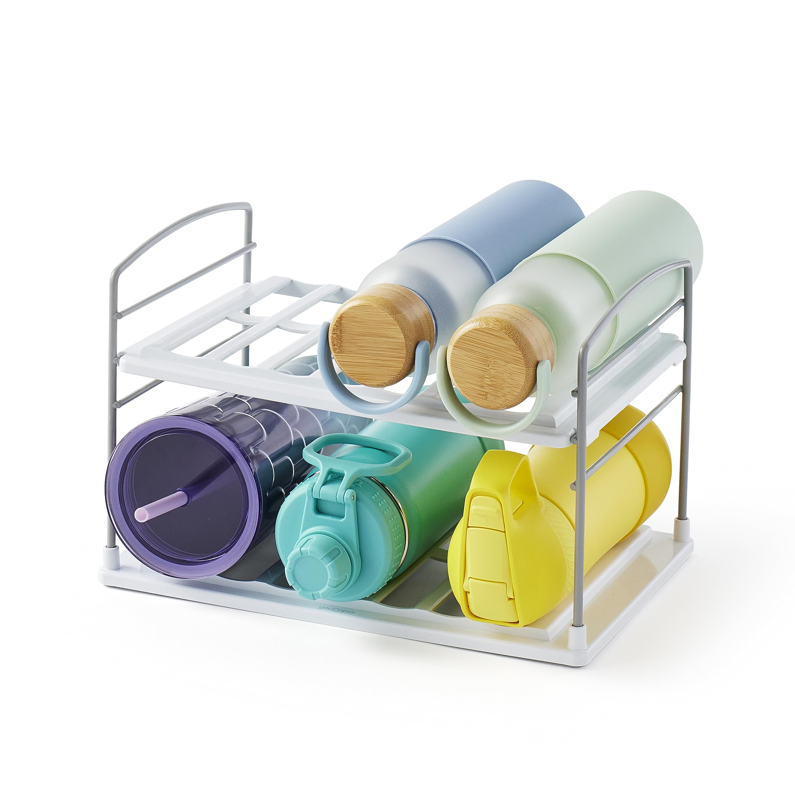 YouCopia UpSpace Adjustable 2-Shelf Water Bottle Organizer - Kitchen Cabinet & Pantry Storage Rack for Bottles, Cans & Jars - Perfect for Small Space Organization in Home, RV or Office