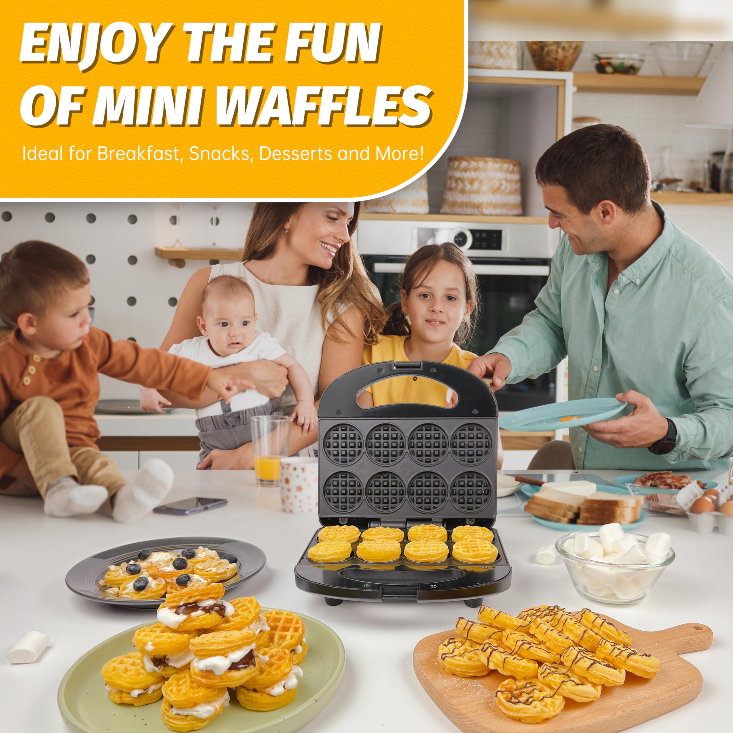 Mini Waffle Maker Machine for Kids - 8 x 2