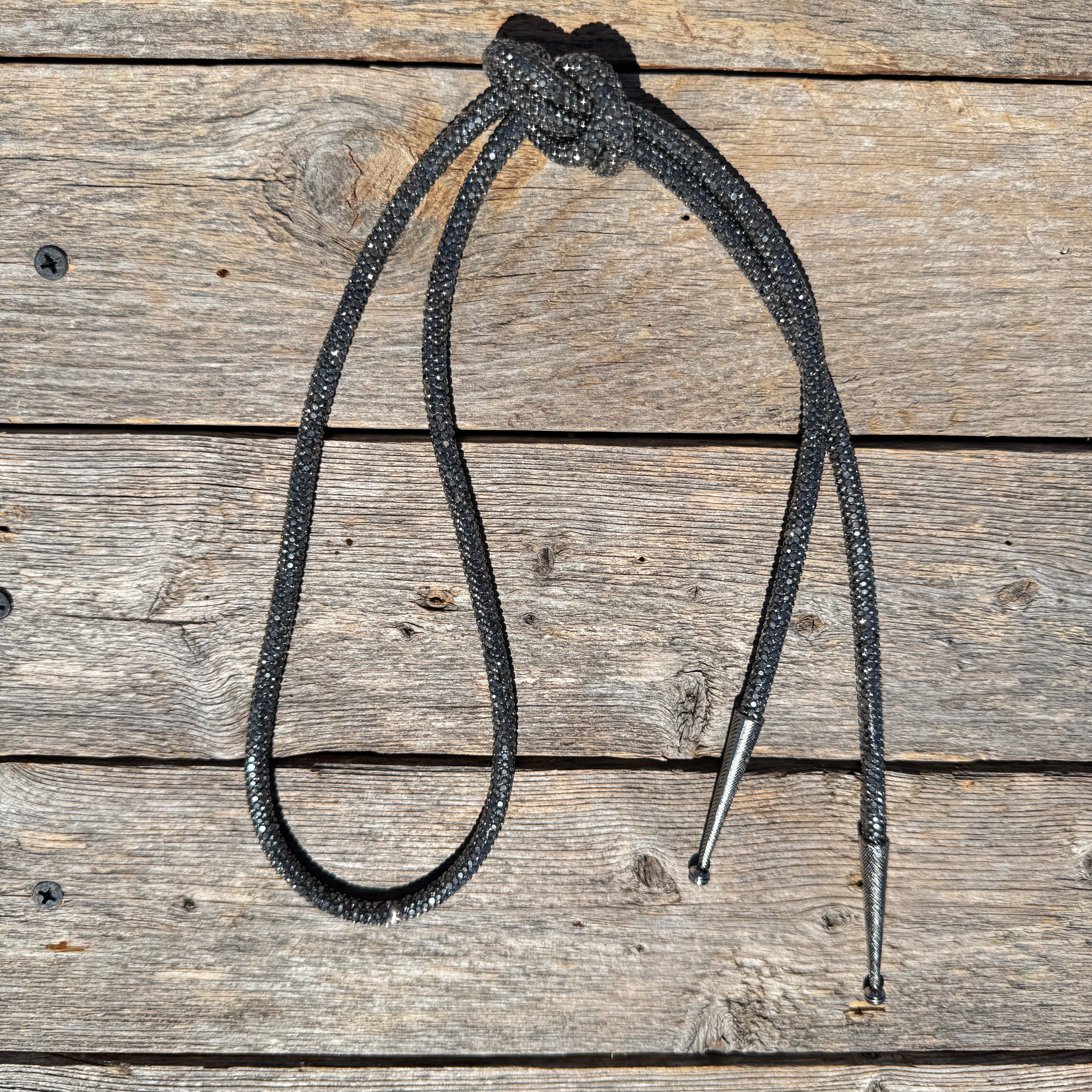 Stylish Hematite Rhinestone Western Bolo Tie #BT113 - Perfect for Cowboy Outfits, Western Parties & Country Music Events