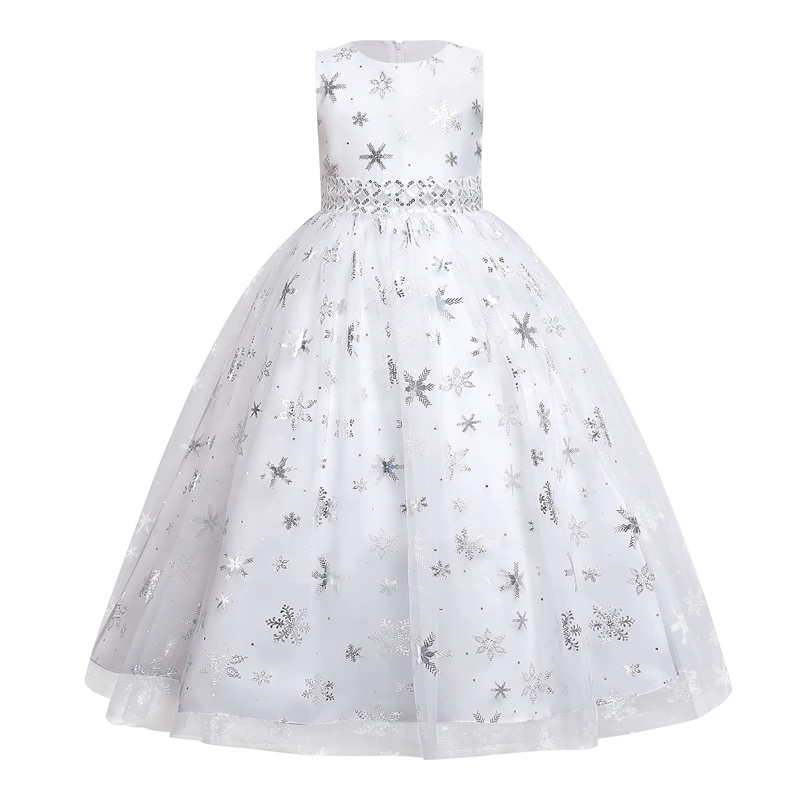 Snowflake Flower Girl Dress for Christmas & Weddings – Sparkly Sequined Princess Pageant Gown for Kids – Formal Party & Bridesmaid Maxi Dress (Perfect for Holiday Photos, Pageants & Special Occasions)