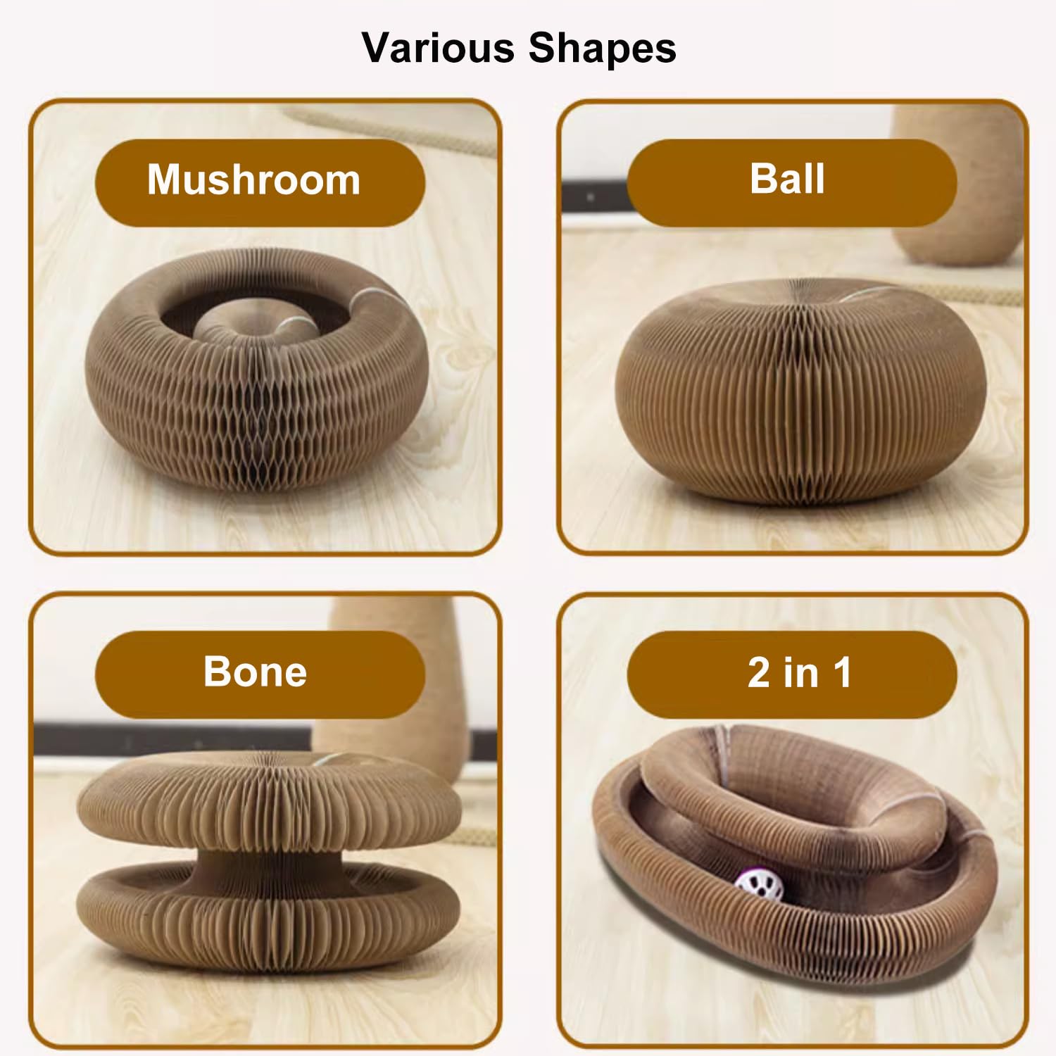 2-Pack Magic Organ Cat Scratcher Board with Interactive Ball - Foldable Cardboard Scratching Pad for Kittens & Small Pets - Durable Cat Toy for Exercise & Play - Perfect for Home, Office & Travel Use