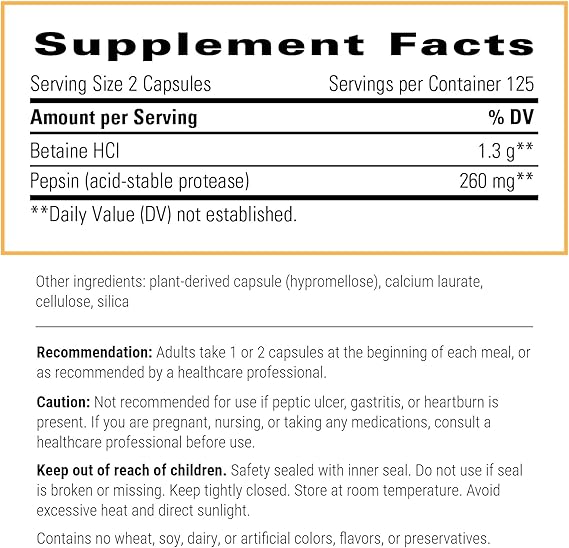 Integrative Therapeutics Betaine HCI Supplement - Supports Digestion & Stomach Acid Levels - For Gut Health & Nutrient Absorption - Perfect for Mealtime & Digestive Comfort