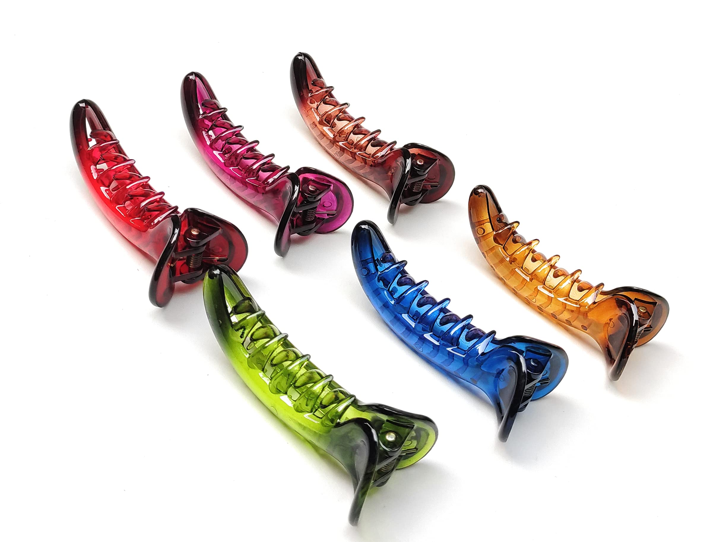 MOOLYAVAAN Transparent Glossy Hair Clips for Women & Girls - Korean Style Chilli Shape Hair Clutchers with Argyle Pattern (4-Pack) - Perfect for School, Work, Parties & Daily Styling