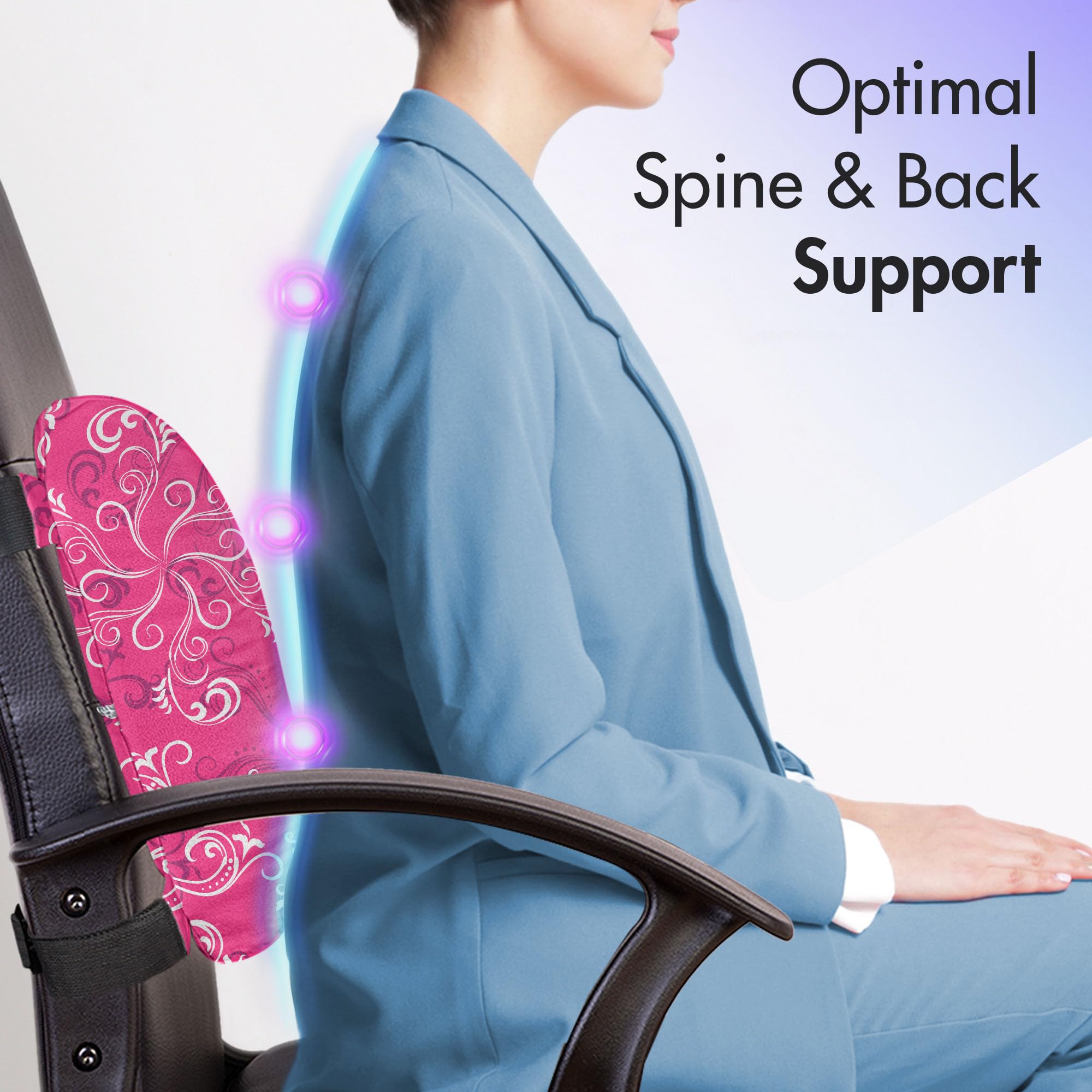 Ambesonne Hot Pink Lumbar Support Pillow with Floral Design - High Density Foam for Office Chair & Car Seat - 14