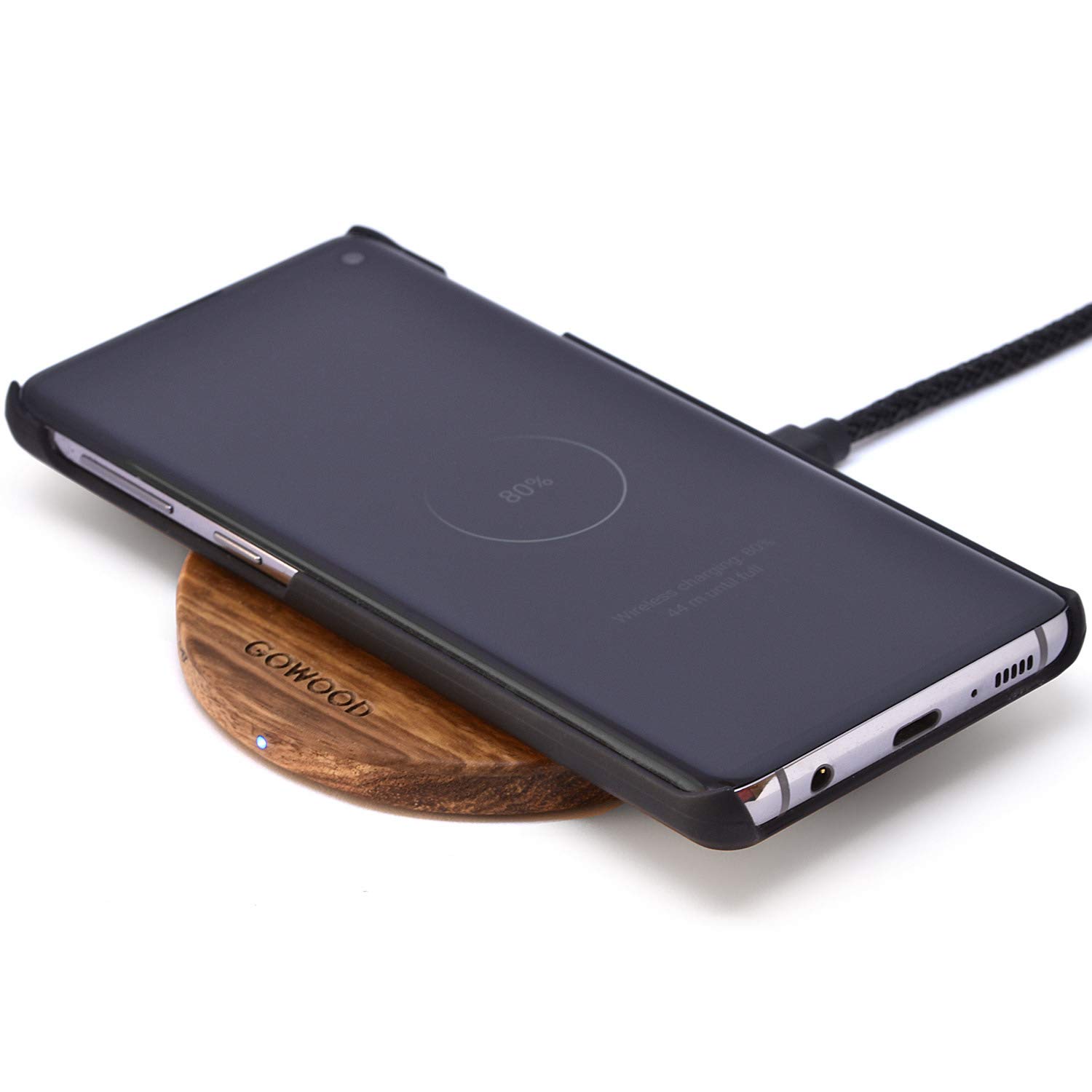 GOWOOD 15W Fast Wireless Charger with Zebra Wood Design - Includes 2m Durable USB-C Cable & LED Indicator - Perfect for Home, Office, and Car Charging