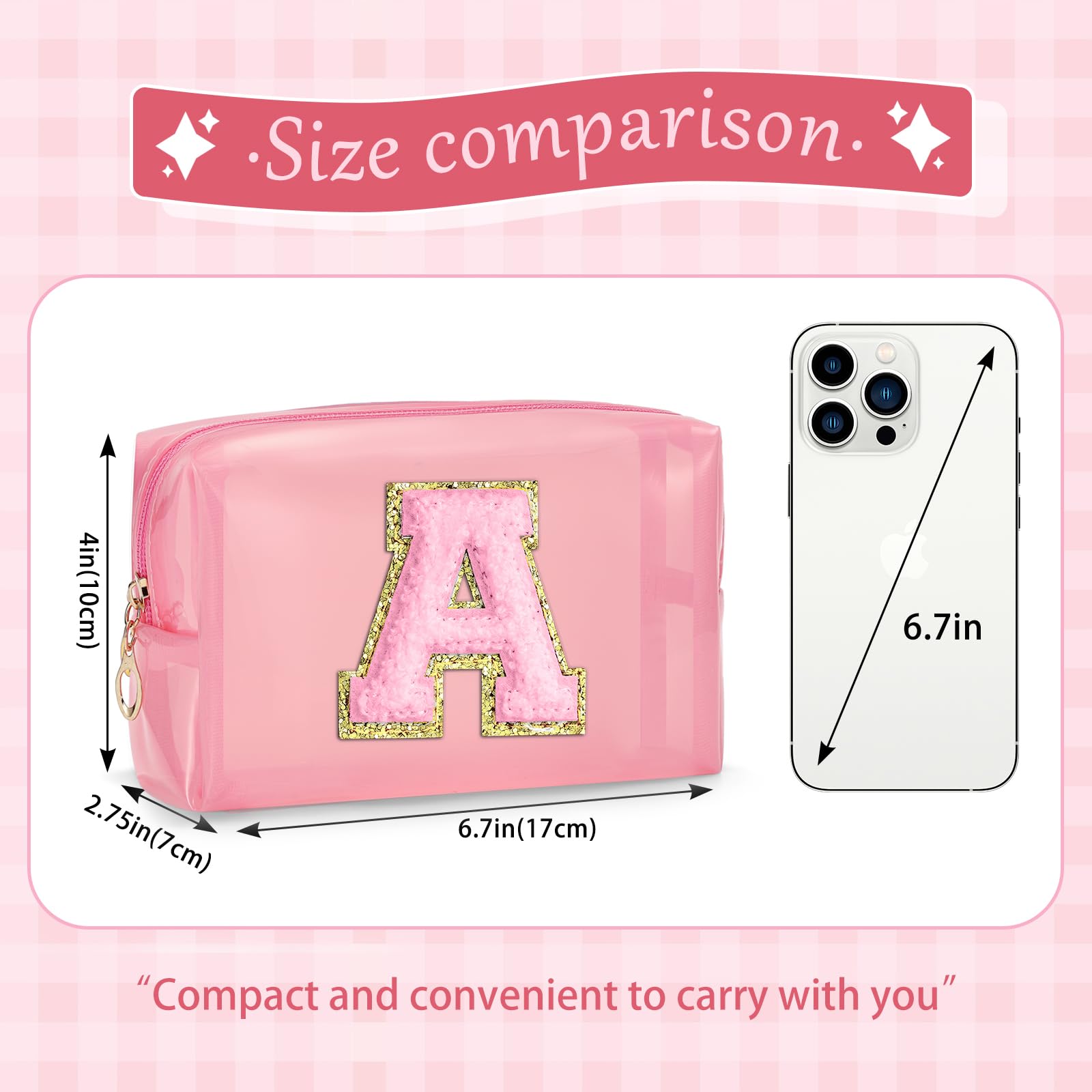 Personalized Initial Cosmetic Bag - Cute Pink Makeup Pouch for Women, Best Friend Birthday Gift, Bridesmaid Present, Travel Toiletry Organizer for Everyday Use and Special Occasions