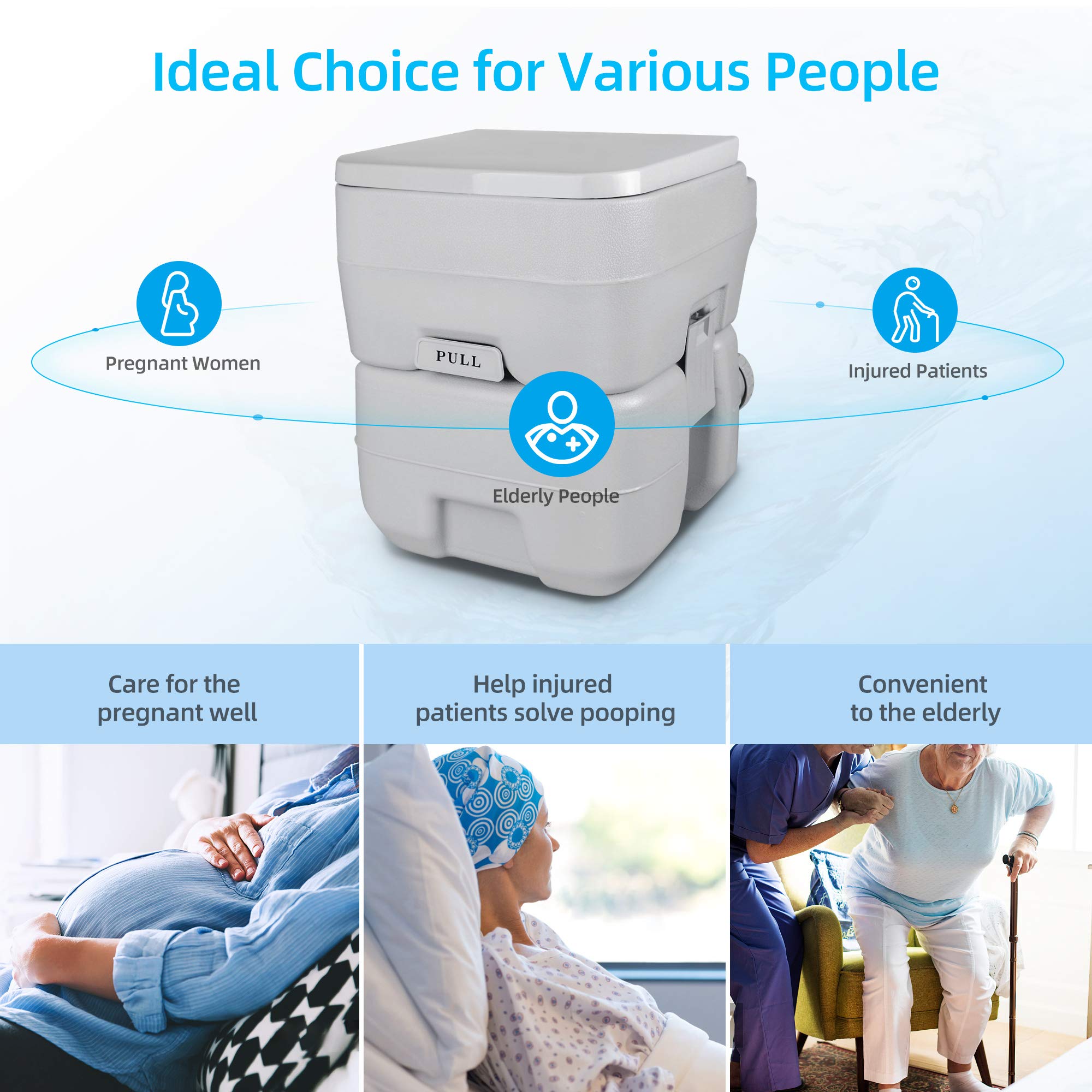 YITAHOME 5.3 Gallon Portable Toilet for RV Camping & Travel - Detachable Waste Tank, Press Flush Pump - Ideal for Road Trips, Boating, Hiking & Outdoor Adventures