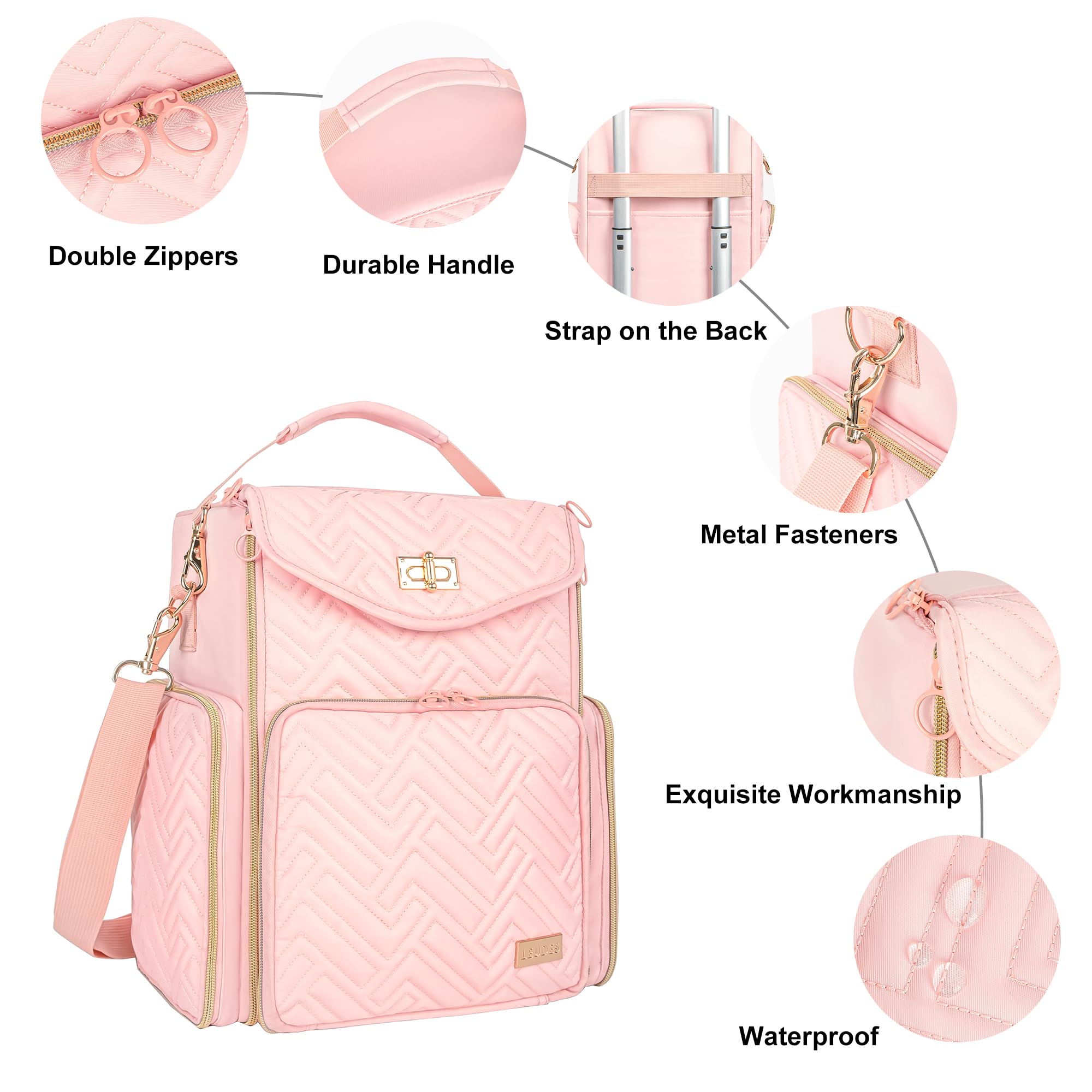 Leudes Large Pink Nail Polish Holder Organizer - Storage Case for 83 Bottles (0.33-0.68 fl.oz) with Nail Dryer, 3 Removable Pouches & Tools Storage Sections - Perfect for Salon Professionals & Home Manicure Kits