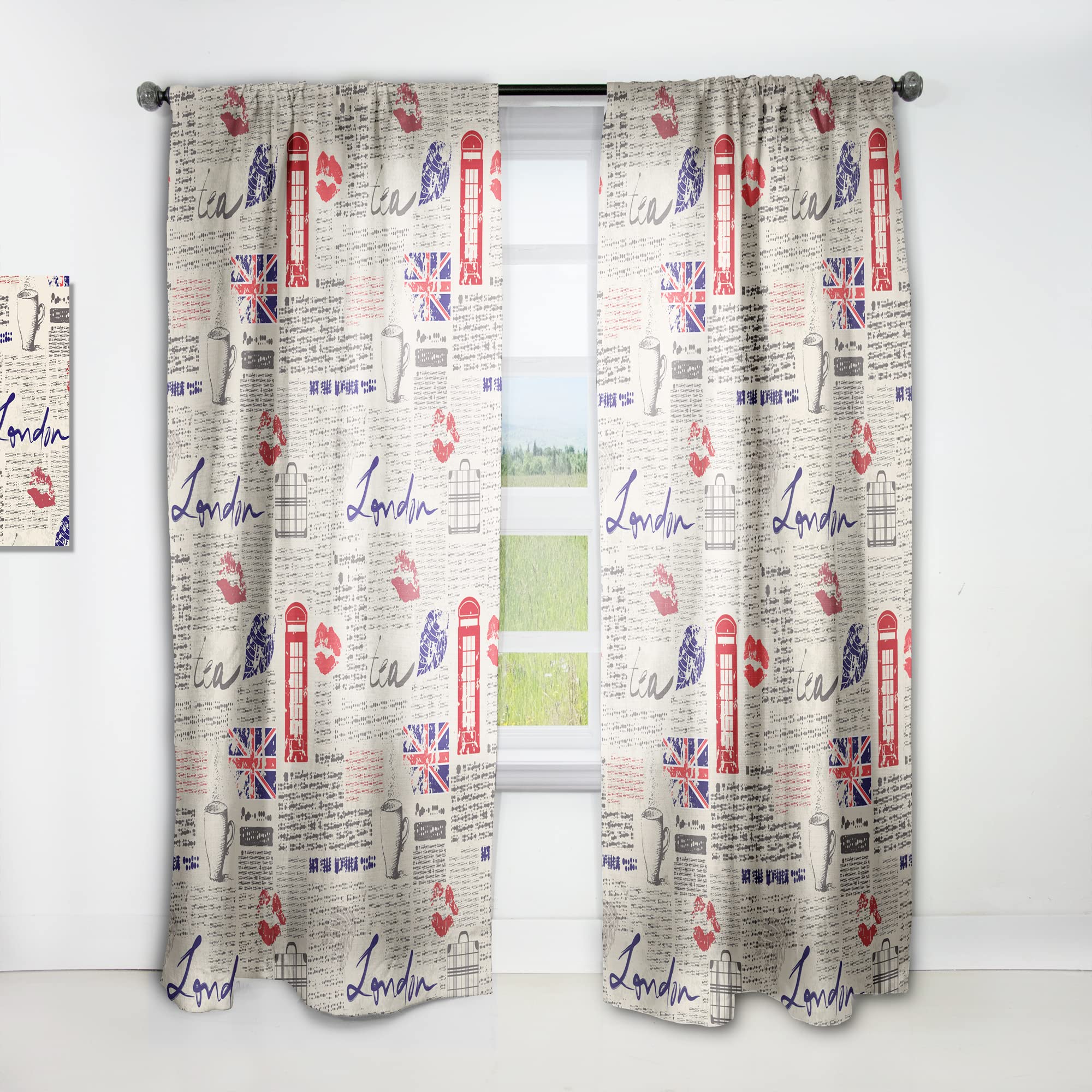 DesignQ Vintage London Kiss Print Thermal Insulated Curtains - Single Panel 52x120 Inches - Elegant Drapes for Bedroom & Living Room - Perfect for Home Decor, Blackout & Energy Saving