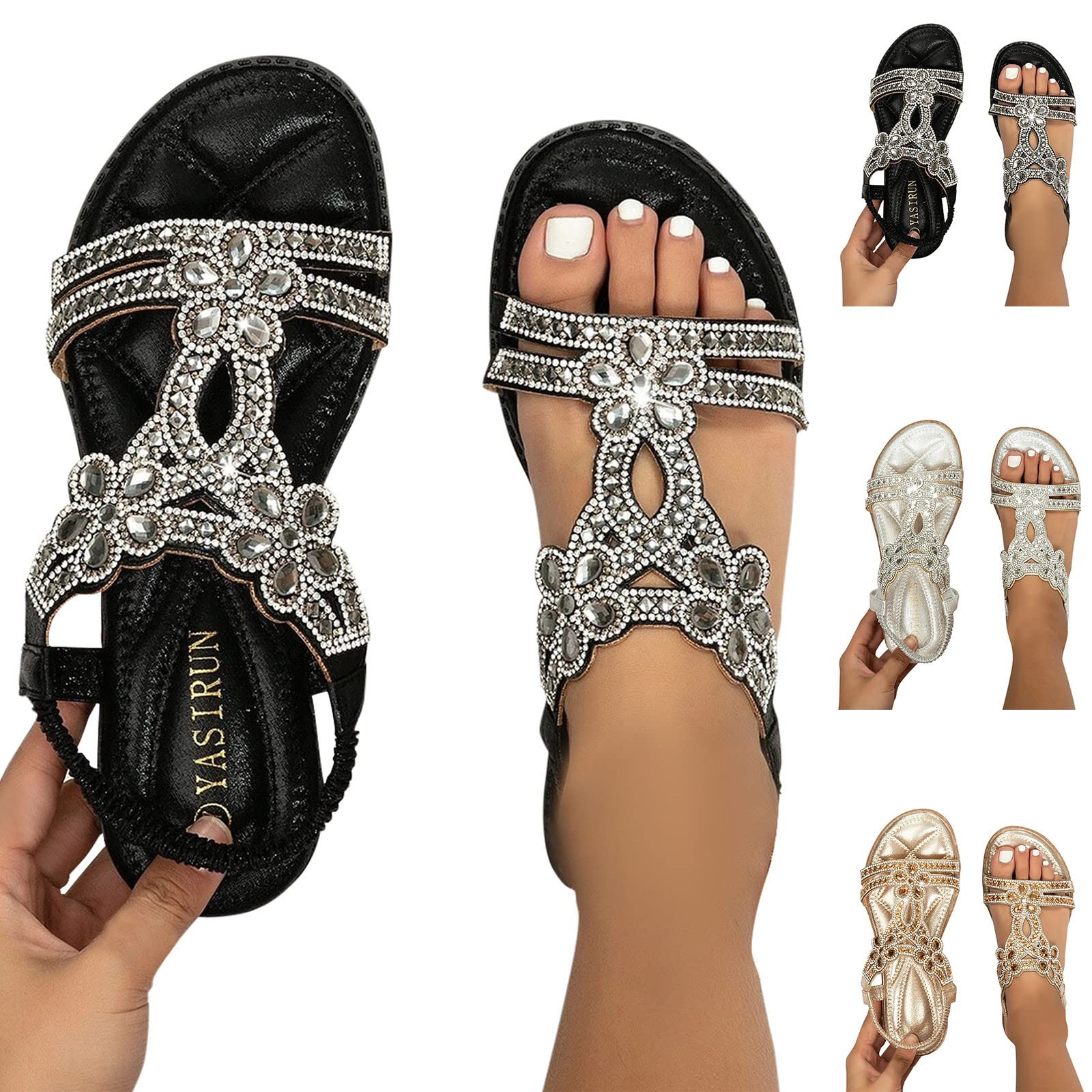 Eduavar Women's Orthopedic Sandals - Comfortable Bohemian Crystal Peep Toe Sandals for Summer & Beach Walking - Perfect for Vacation, Travel and Casual Outfits