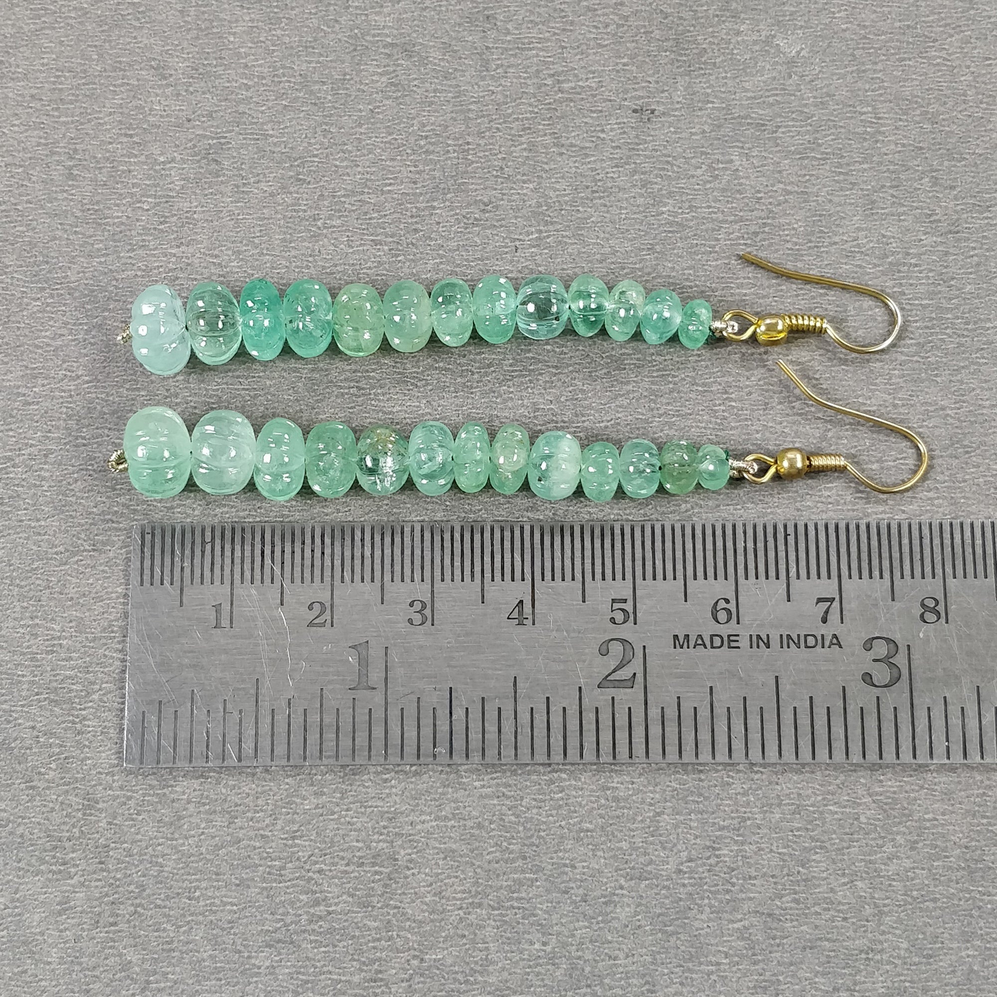 Natural Untreated Emerald Gemstone 925 Sterling Silver Beaded Hook Earrings | 43.50gms | Melon Beads Design | Elegant Jewelry for Women, Gift for Her, Wedding, Party & Special Occasions
