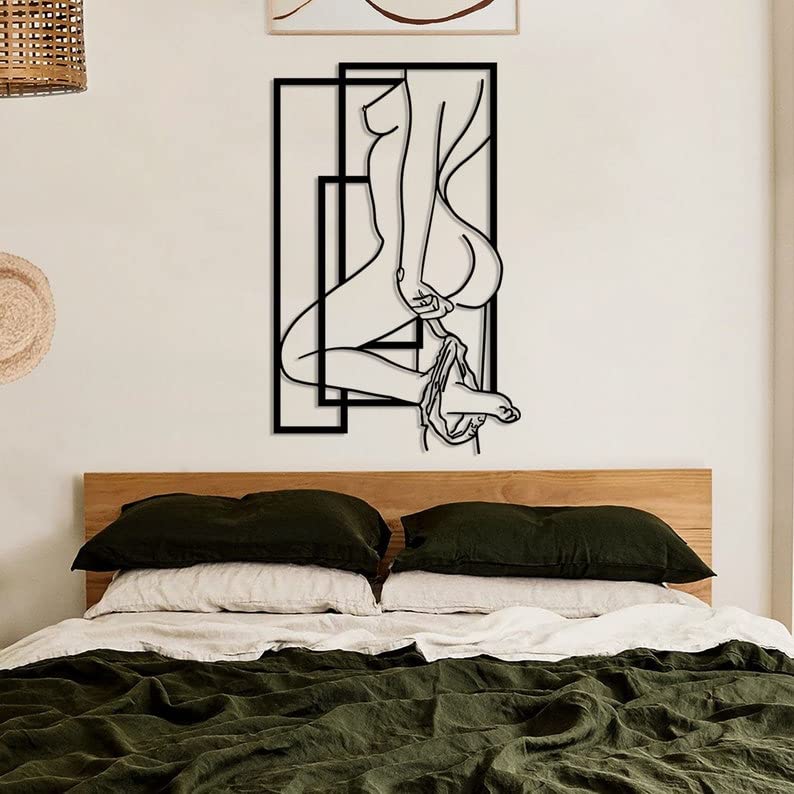 Sensual Body Art Metal Wall Decor - Erotic Nude Woman Painting for Bedroom & Bathroom - Black Above Bed Art - Perfect for Boudoir, Home Studio & Sensual Spaces