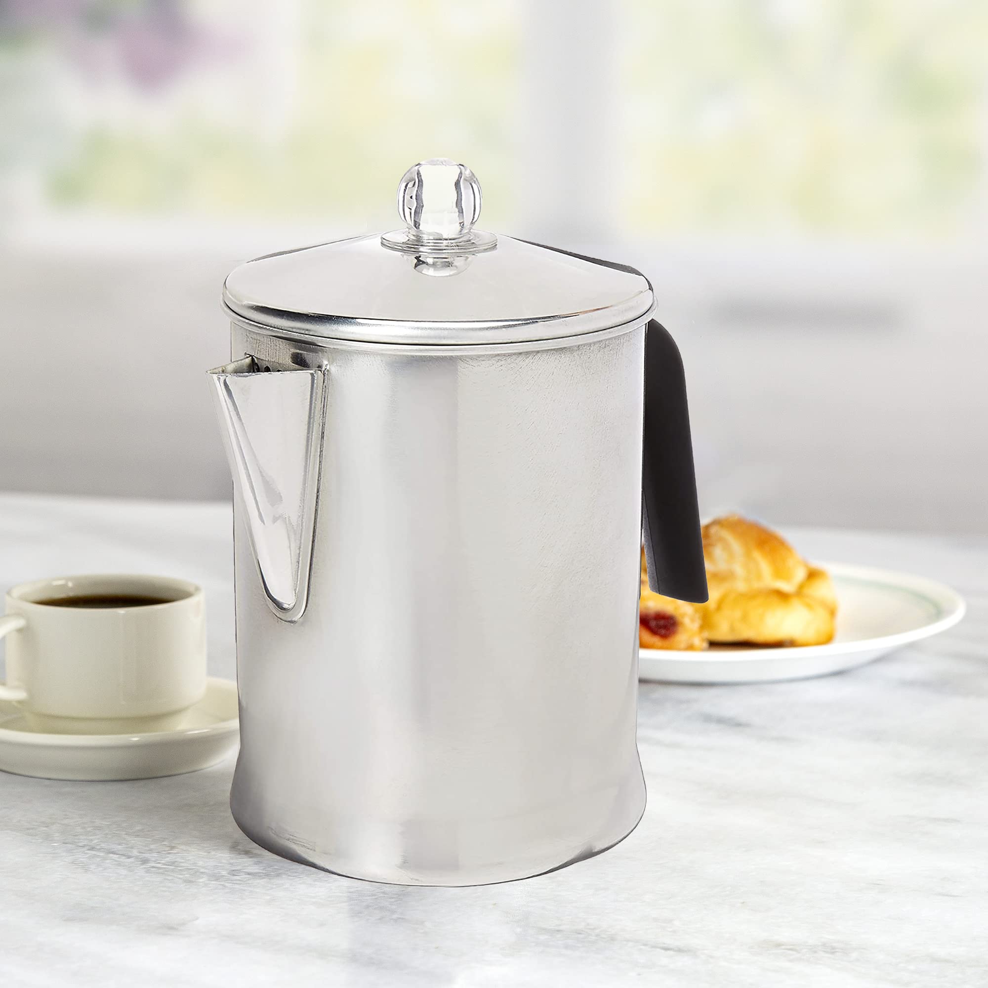 Prima Today 9-Cup Aluminum Stovetop Coffee Percolator - Durable Stove Top Coffee Maker for Camping, RV Travel & Home Use - Silver