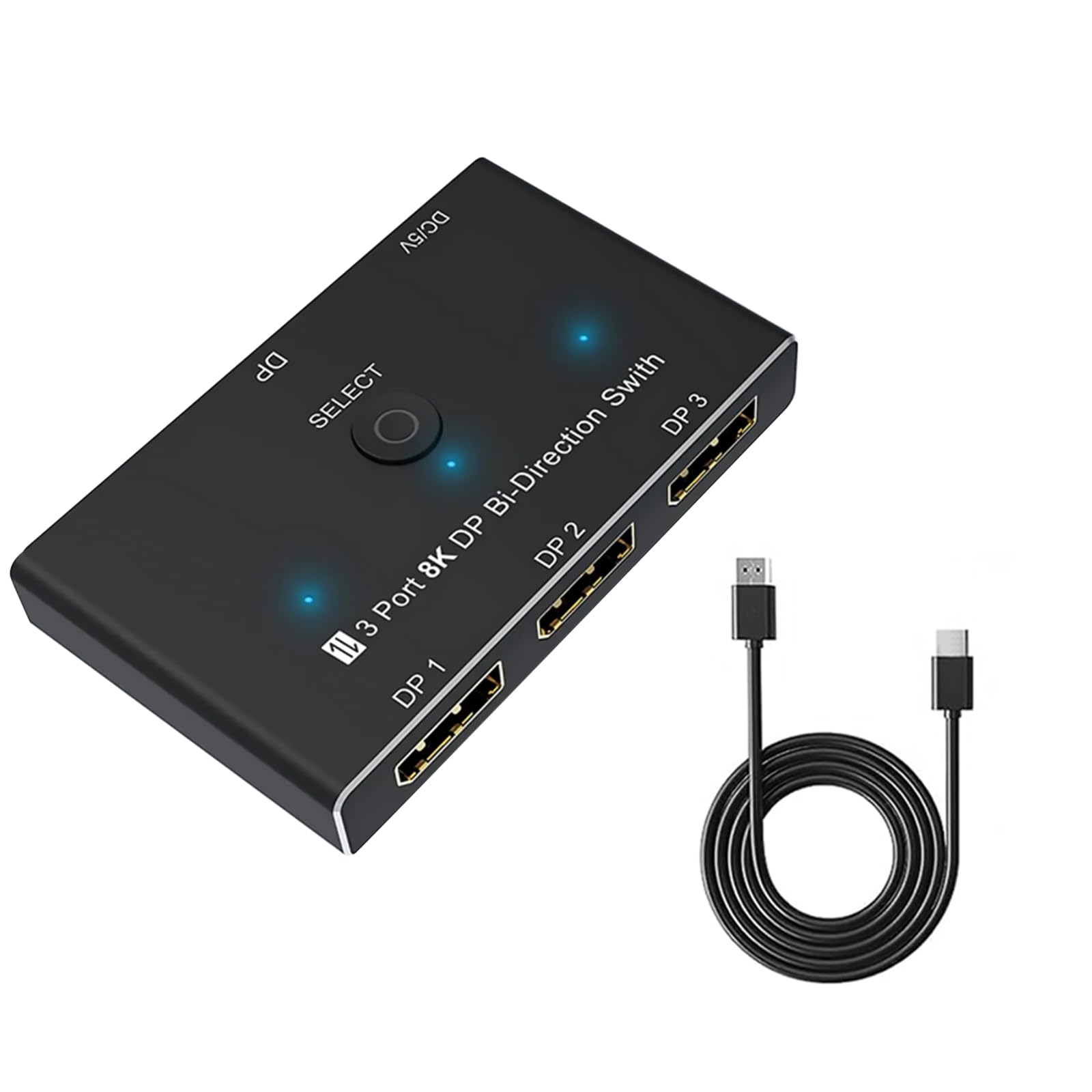 NATEFEMIN 1 in 3 Out/3 in 1 Out DisplayPort Switch, DP1.4 Selector Switch 8K@30Hz 4K@144Hz Bi-Directional HDMI Compatible for Monitor, Laptop, Gaming Console - Perfect for Multi-Screen Setup, Home Office & Gaming Stations